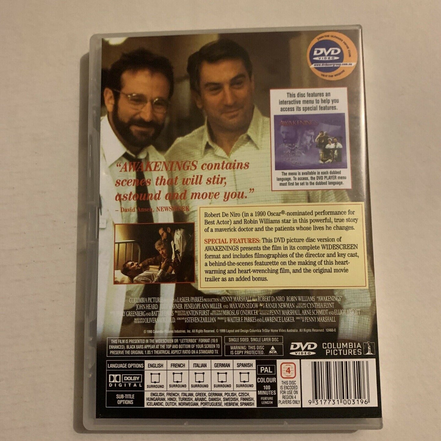 Awakenings (DVD, 1990) Robert De Niro, Robin Williams, Julie Kavner Region 4,2