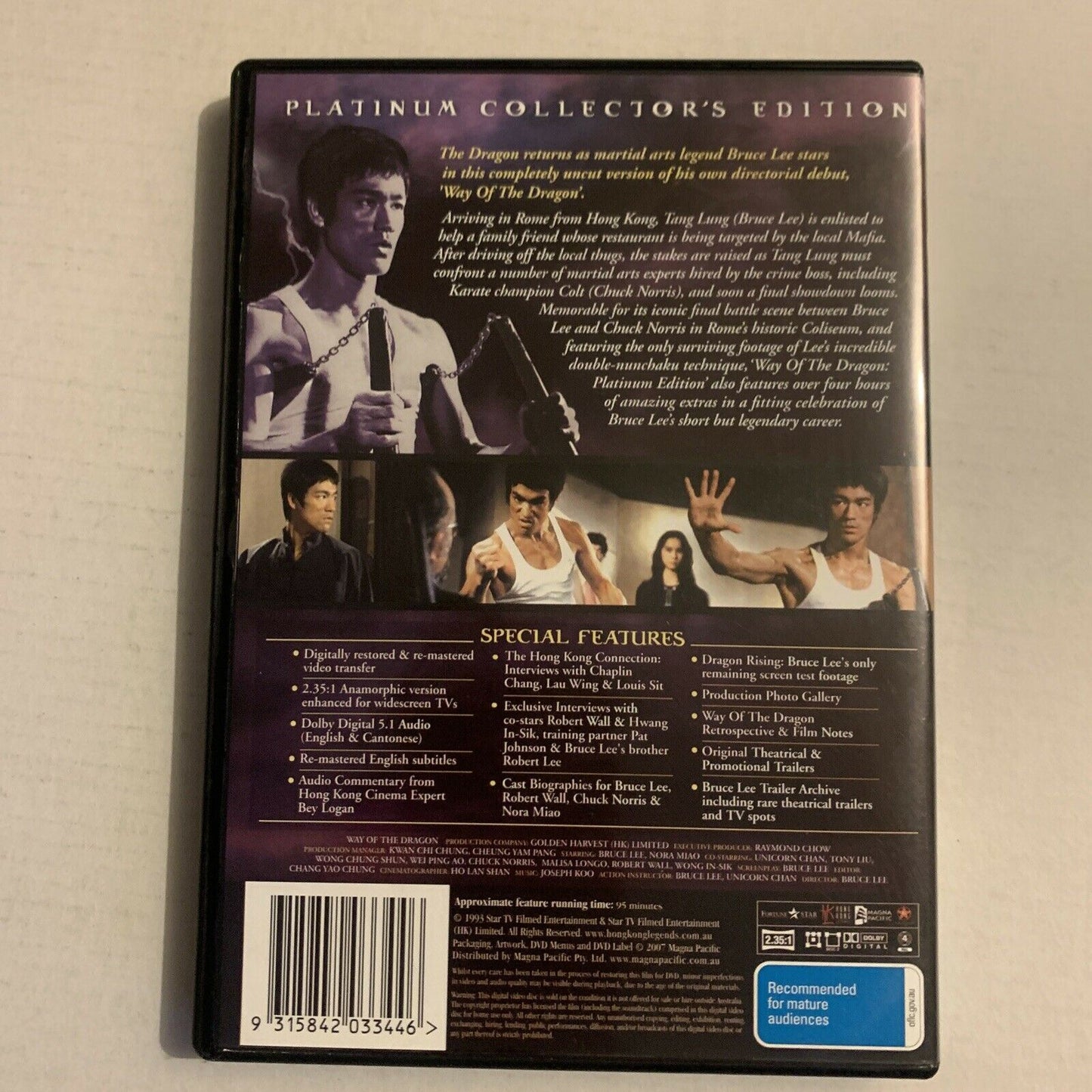 Way Of The Dragon - Platinum Edition (DVD, 1972, 2-Disc) Bruce Lee Region 4