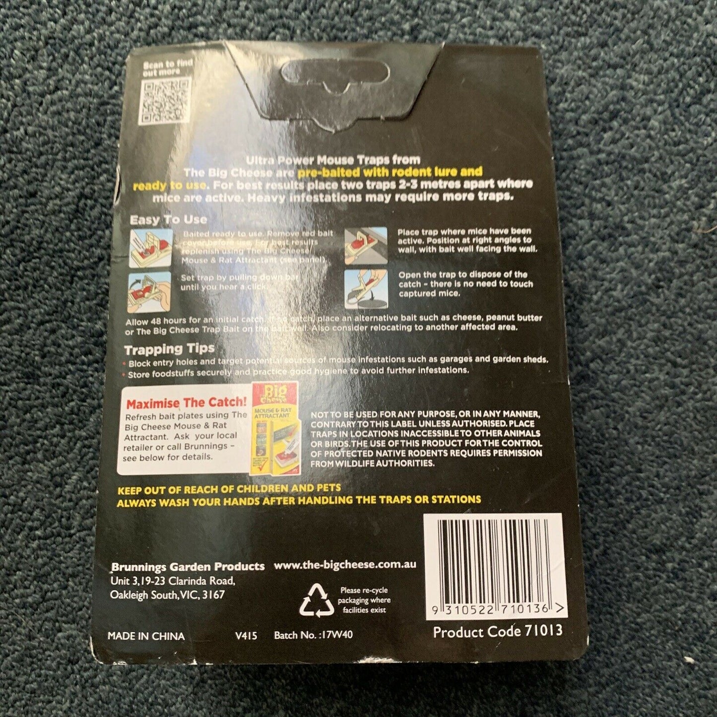 2X The Big Cheese Ultra Power Mouse Traps Simple One Touch To Set Trap Twin Pack