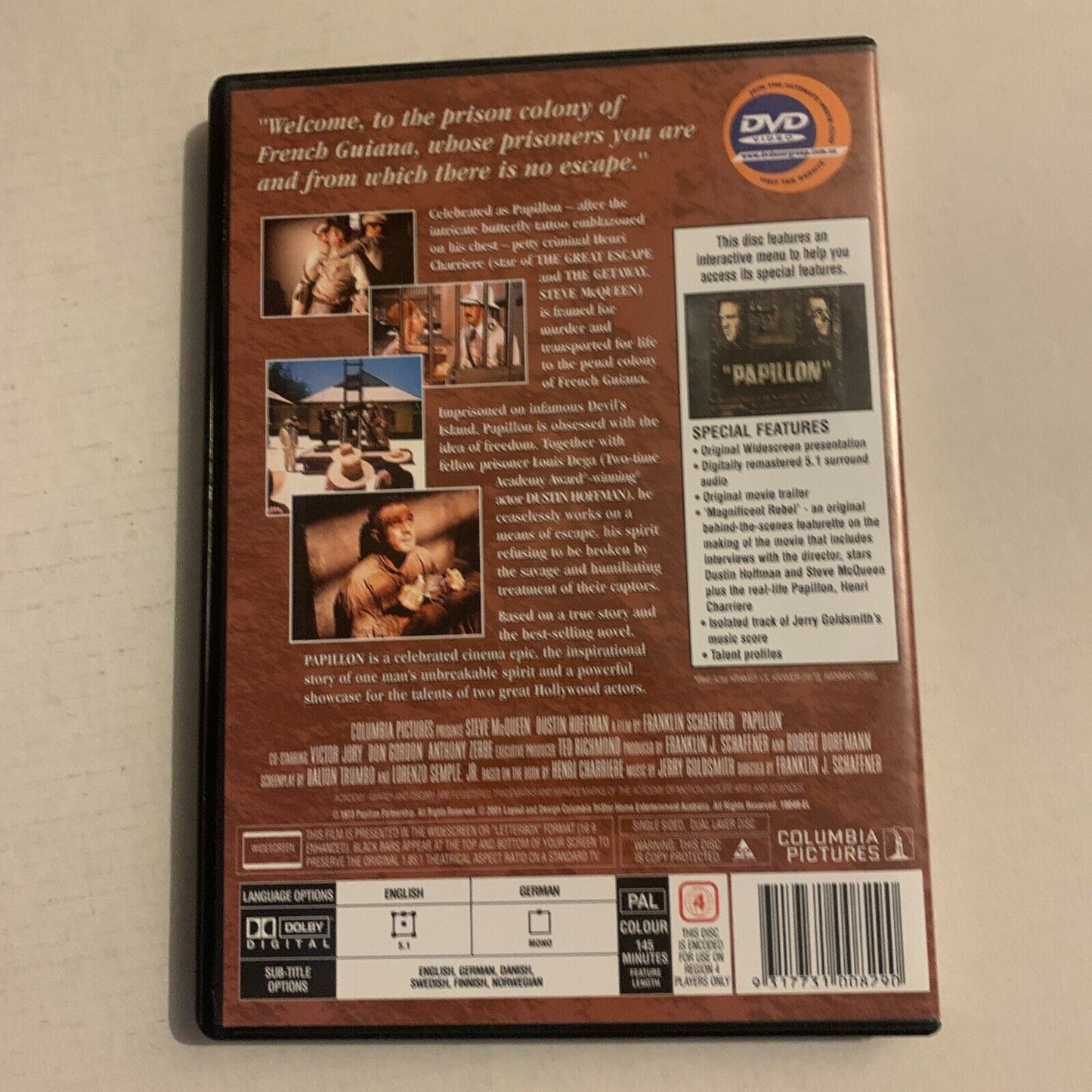 Papillon (DVD, 1973) Steve McQueen, Dustin Hoffman. Region 4&2