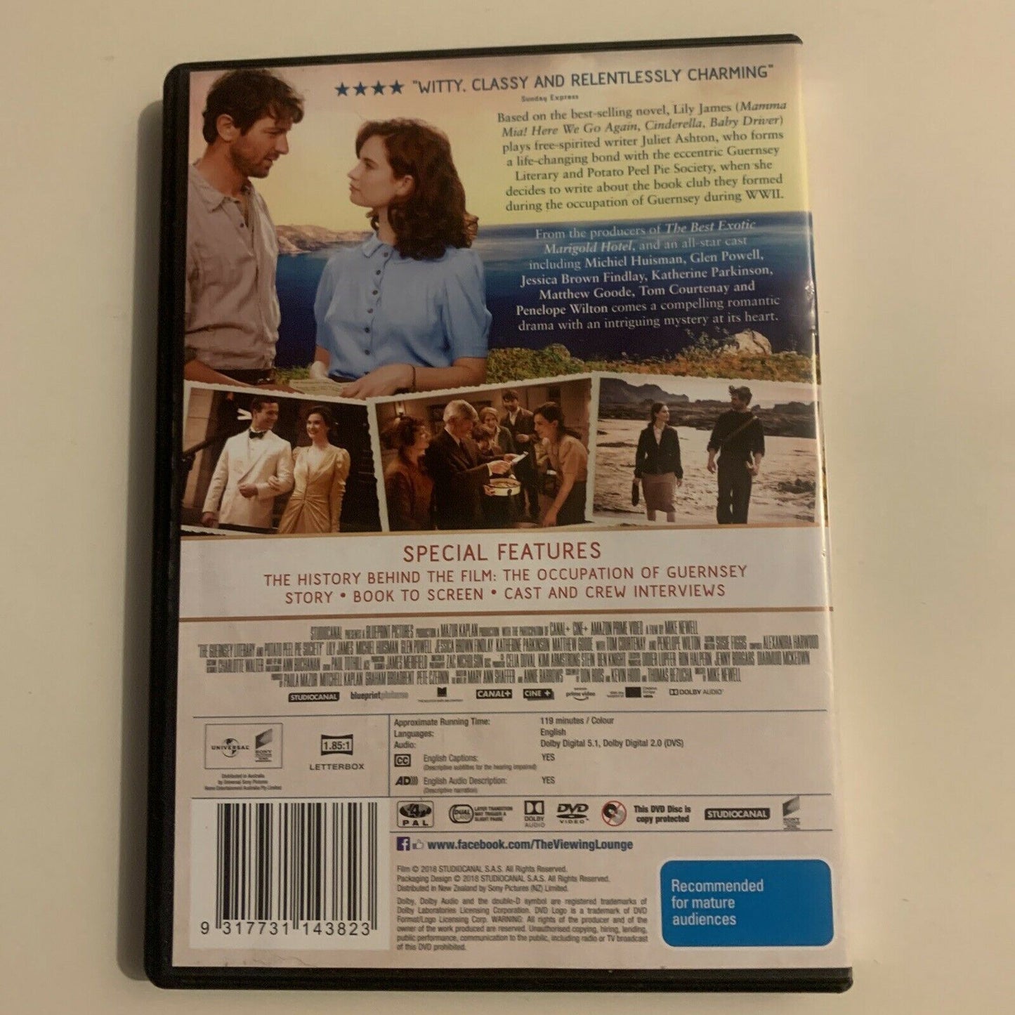 The Guernsey Literary And Potato Peel Society (DVD, 2018) Lily James Region 4