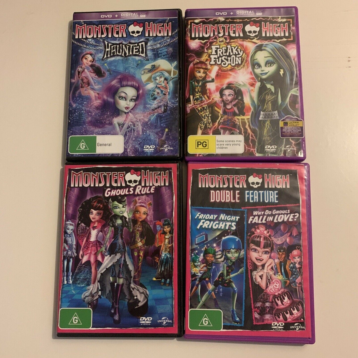 4x Monster High DVDs: Haunted / Ghouls Rule / Friday Night Freight / Freaky