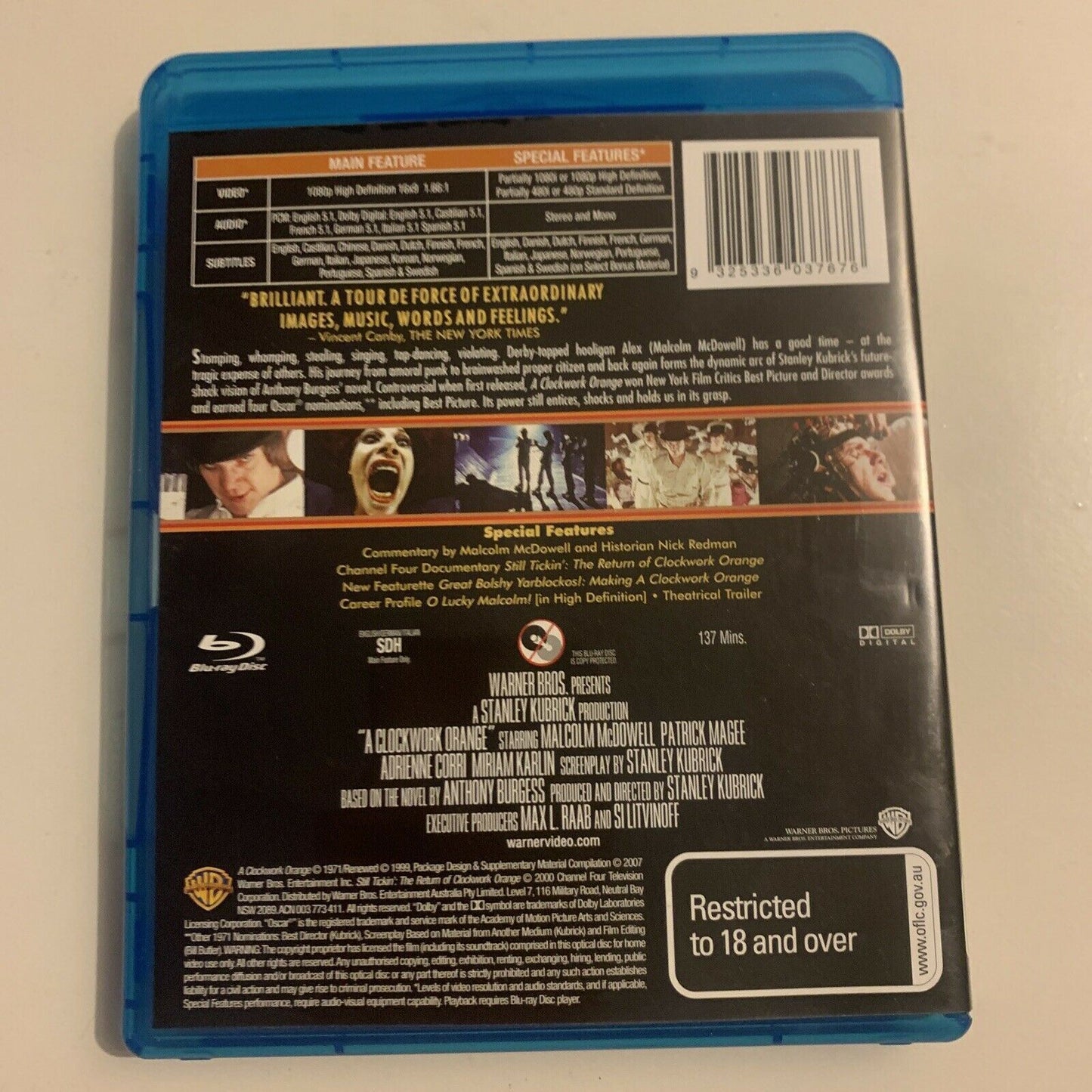 Stanley Kubrick's: A Clockwork Orange (Blu-ray, 1971) Malcolm McDowell