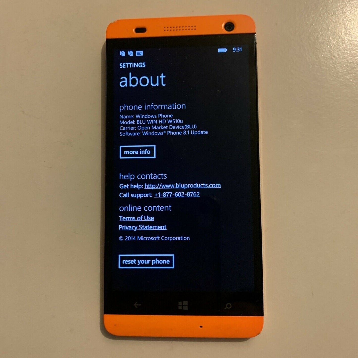 BLU Win HD W510U 8GB Smartphone Orange Dual Sim