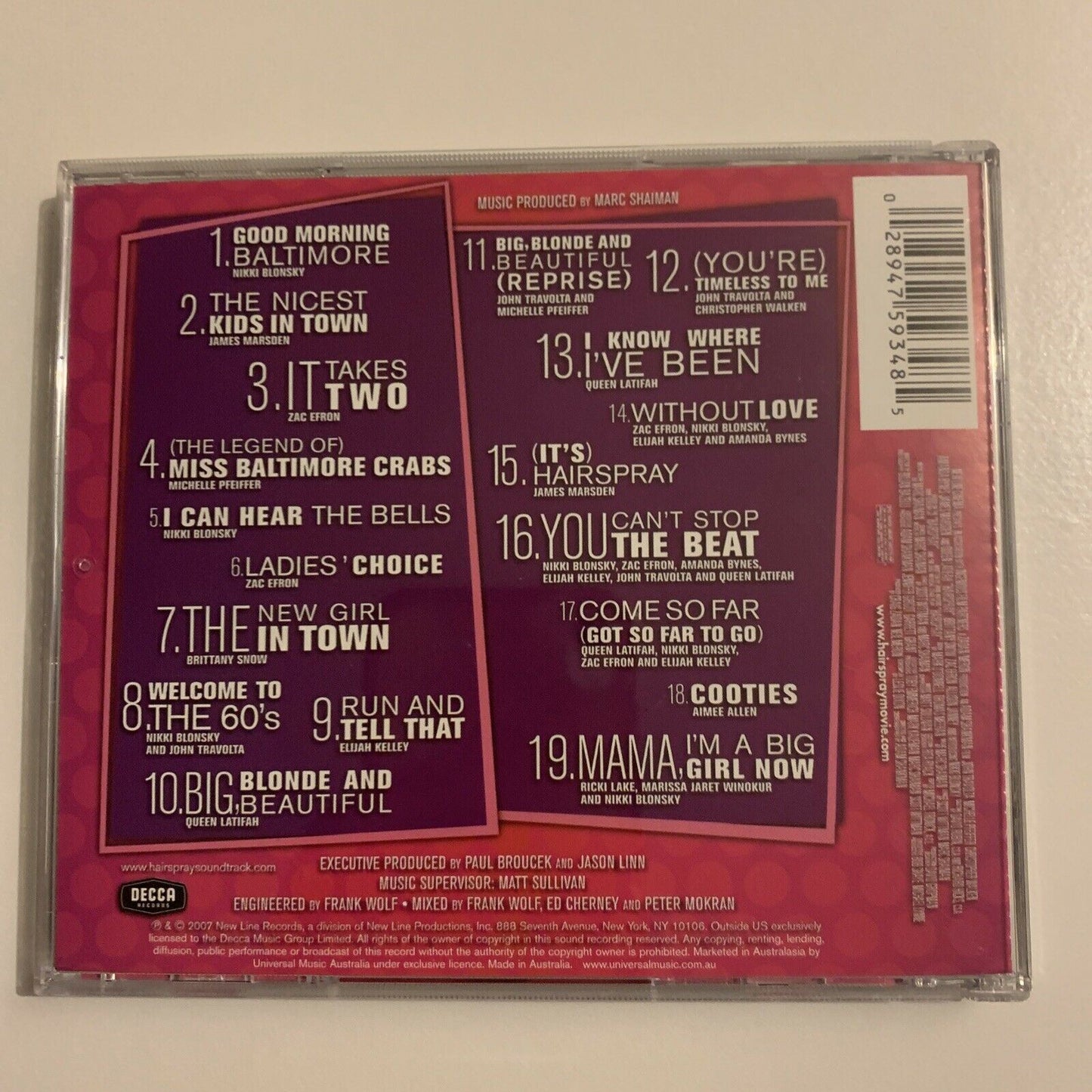 Hairspray - Original Movie Soundtrack (CD, Aug-2007, Decca)