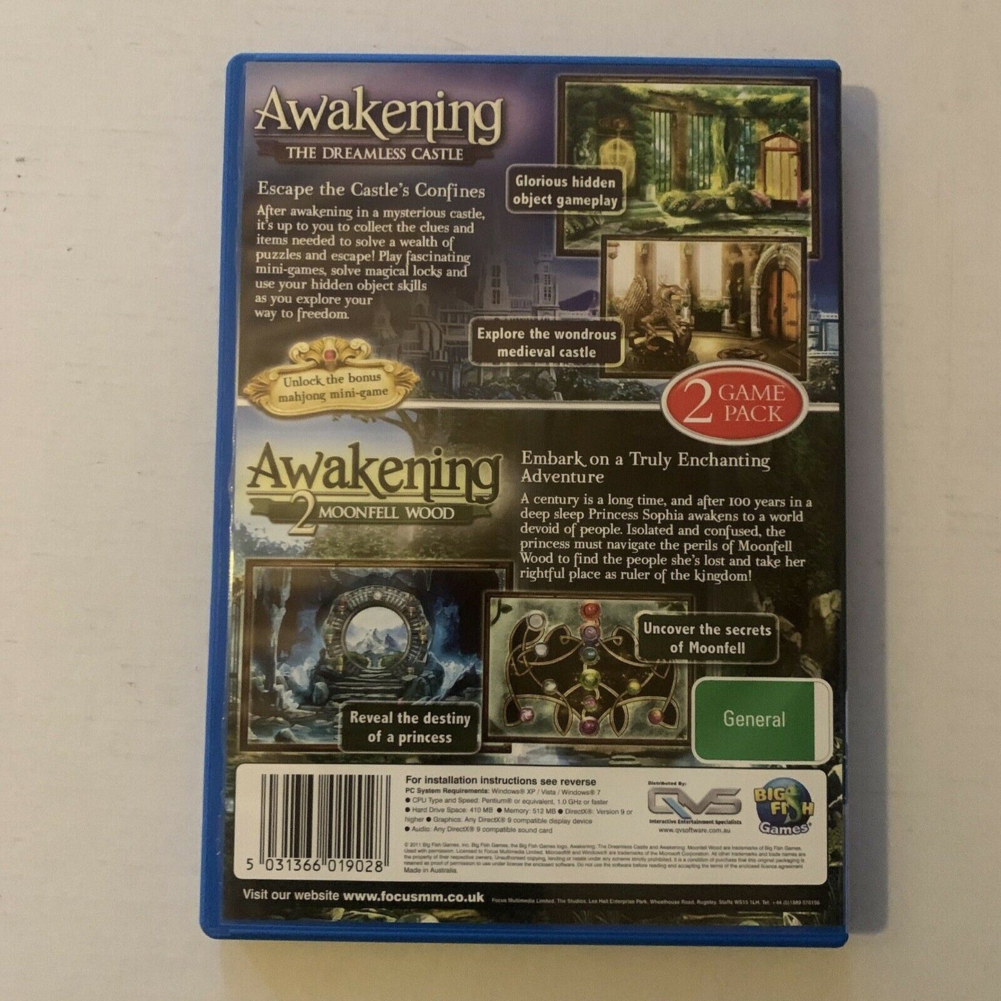 Awakening 1 & 2 The Dreamless Castle & Moonfell Wood PC CDROM Hidden object