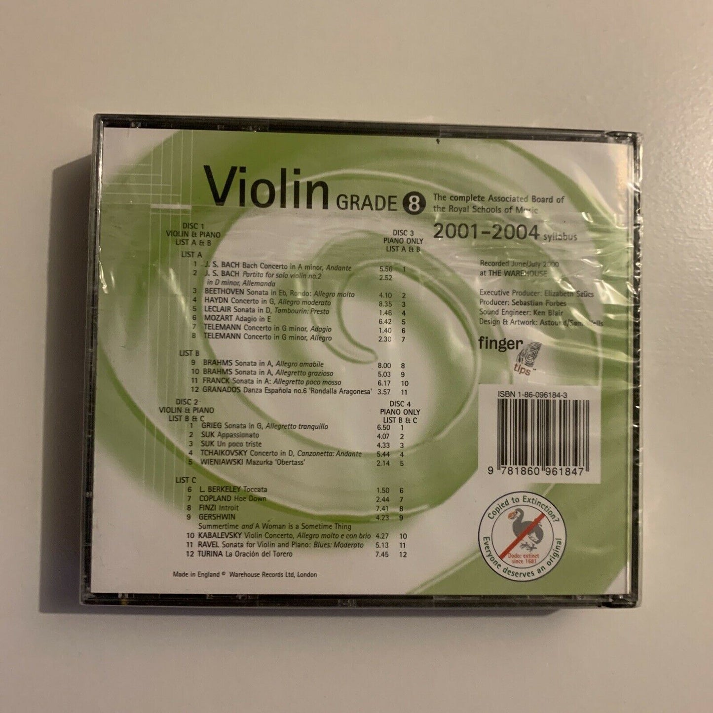 *New Sealed* Royal Schools Of Music: Violin Grade 8 2001-2004 Syllabus CD 4-Disc