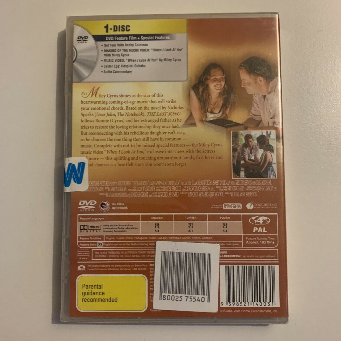 *New Sealed* The Last Song (DVD, 2010) Miley Cyrus, Liam Hemsworth Region 4