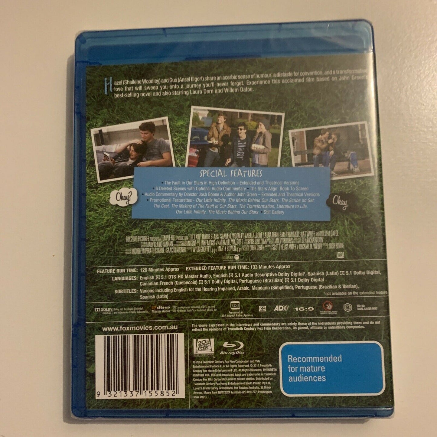 *New Sealed* The Fault In Our Stars (Blu-ray, 2014) Ansel Elgort Region B