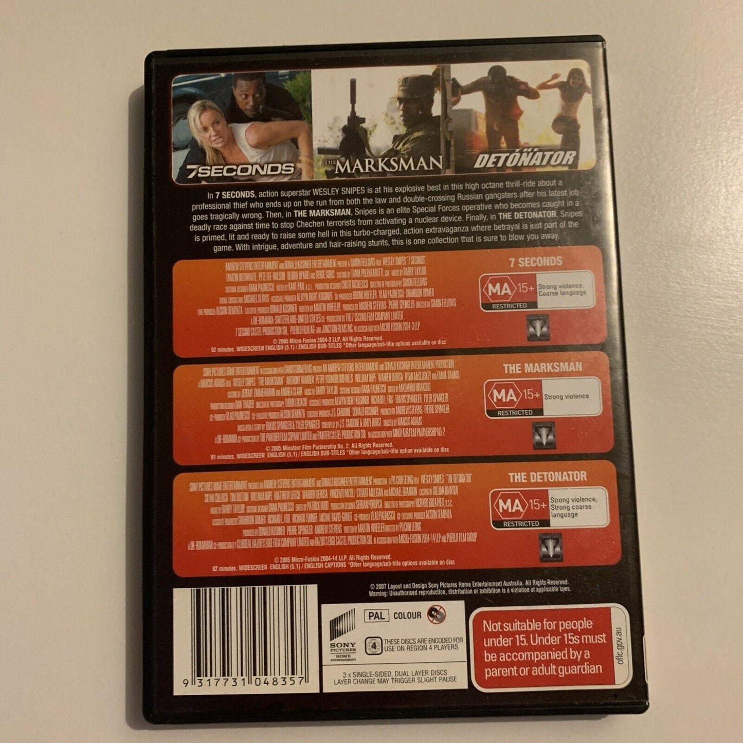 Wesley Snipes: 7 Seconds / The Marksman / The Detonator (DVD, 2007, 3-Disc)