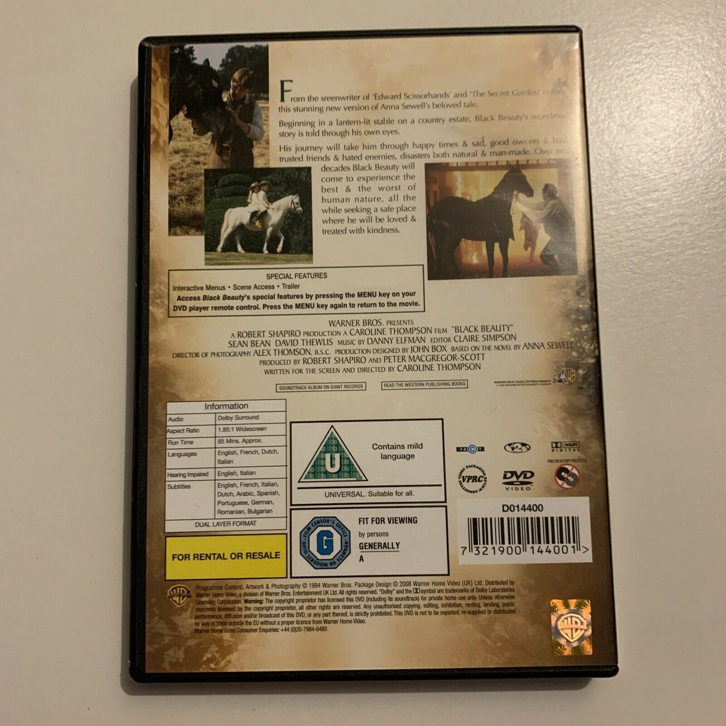 Black Beauty (DVD, 1994) Jim Carter, Sean Bean, Peter Davison Region 4&2