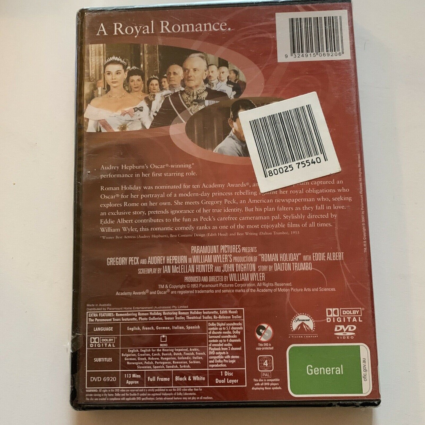 *New Sealed* Roman Holiday (DVD, 1953) Audrey Hepburn, Gregory Peck Region 4