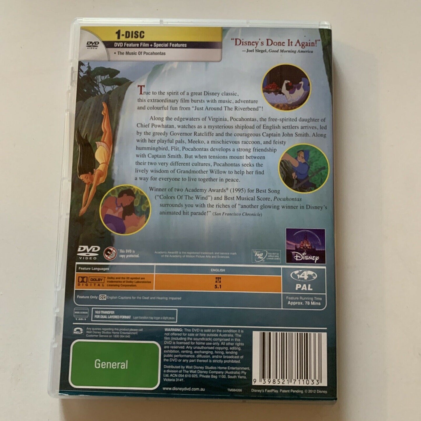 Disney: Pocahontas (DVD, 1995) Region 4