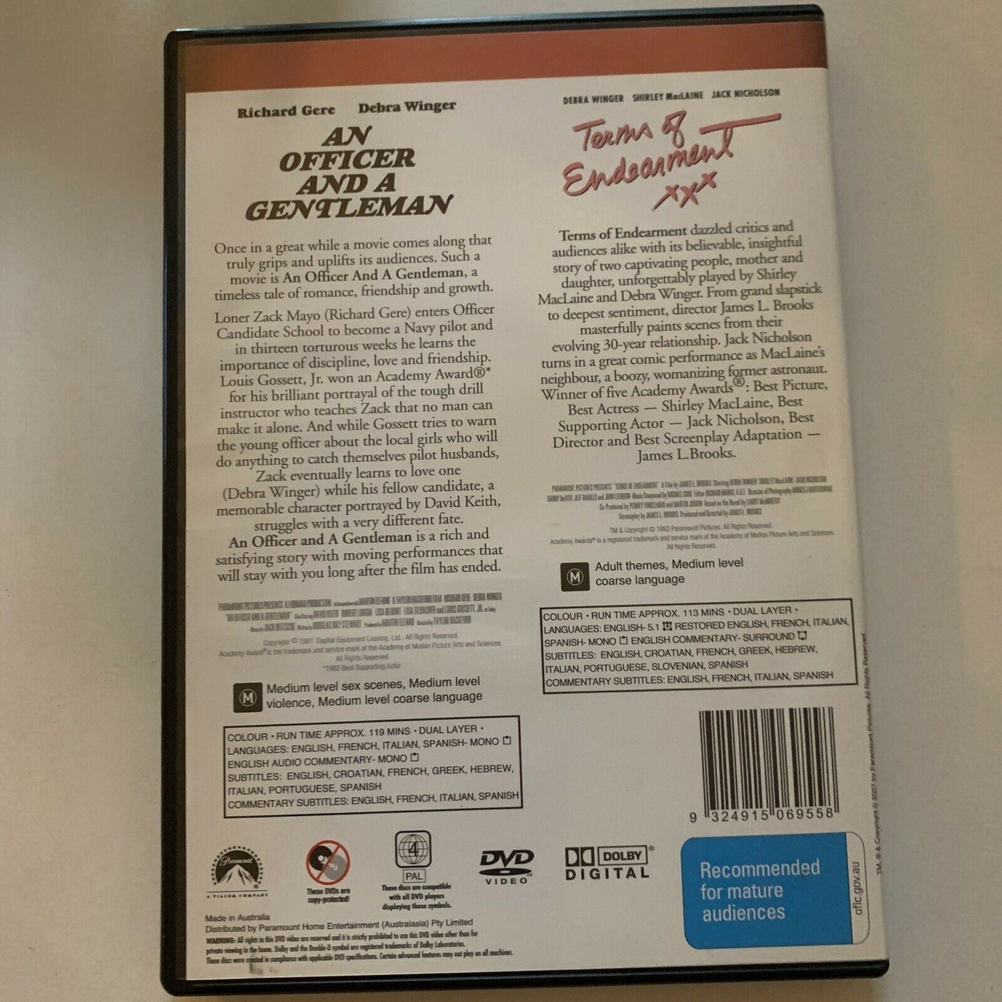 An Officer and a Gentleman / Terms Of Endearment (DVD, 1983, 2-Disc) Region 4
