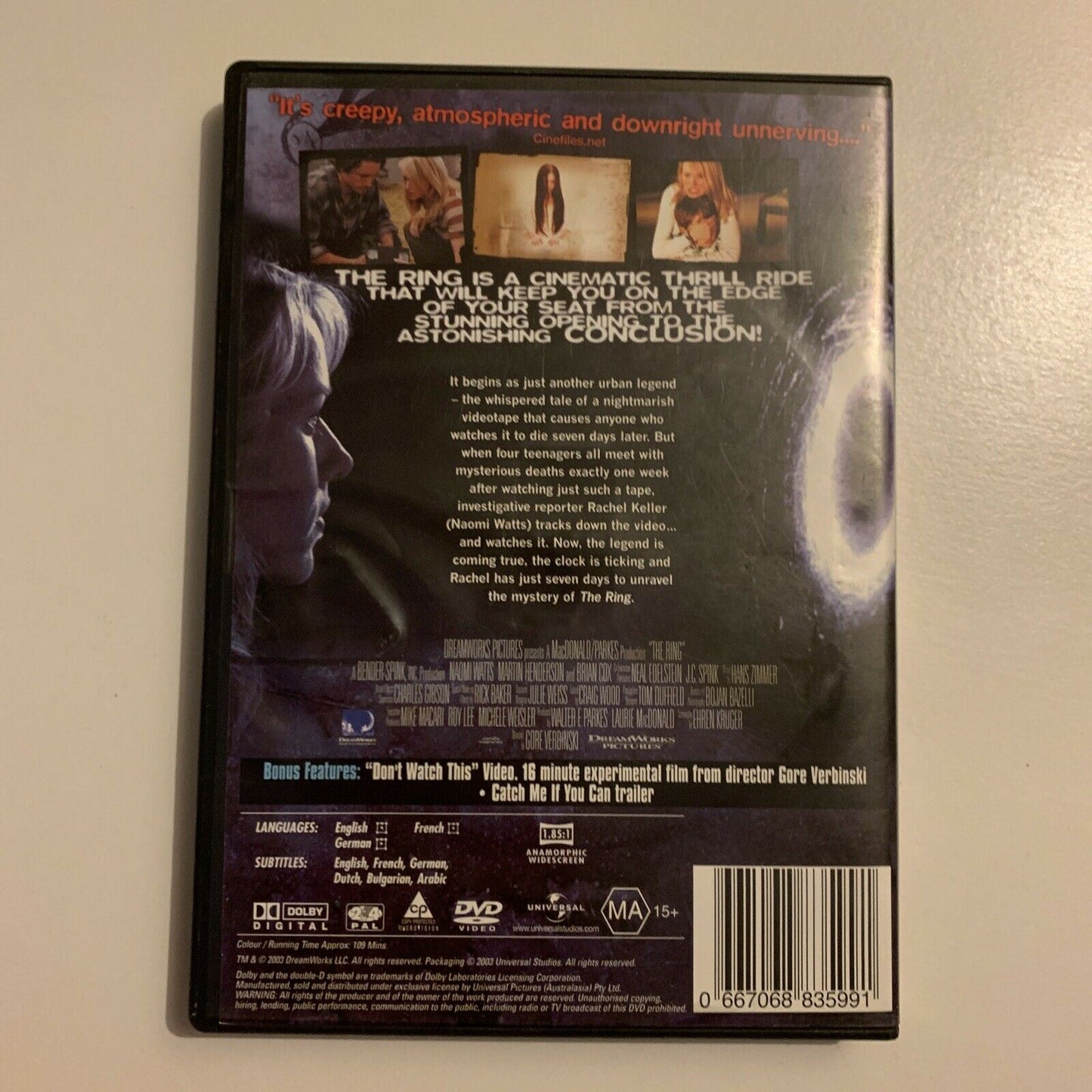 The Ring (DVD, 2002) Martin Henderson, Naomi Watts. Horror Movie. Region 4&2