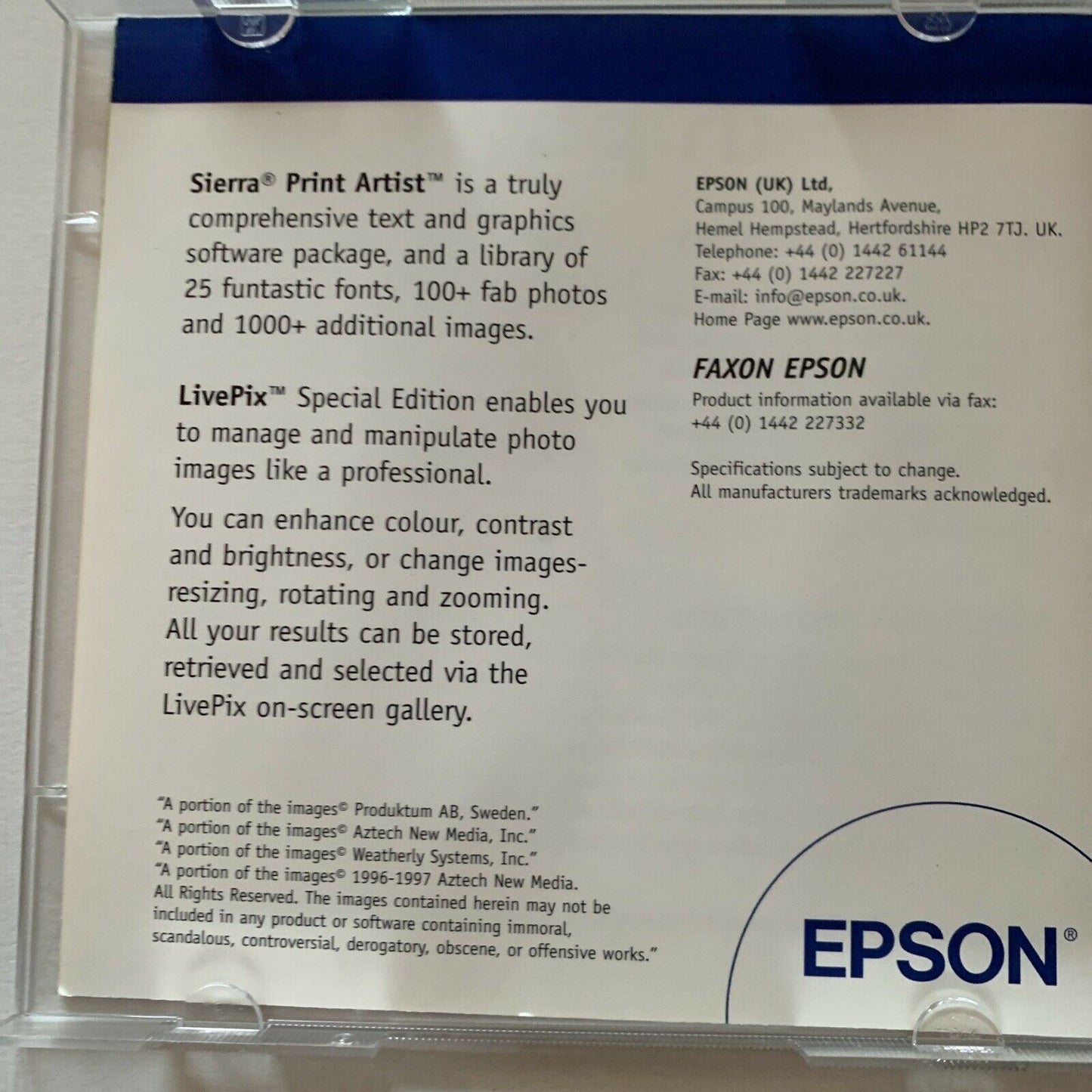 Epson Software: Print Artist / Live Pix - Special Edition For PC Win/Mac CDROM