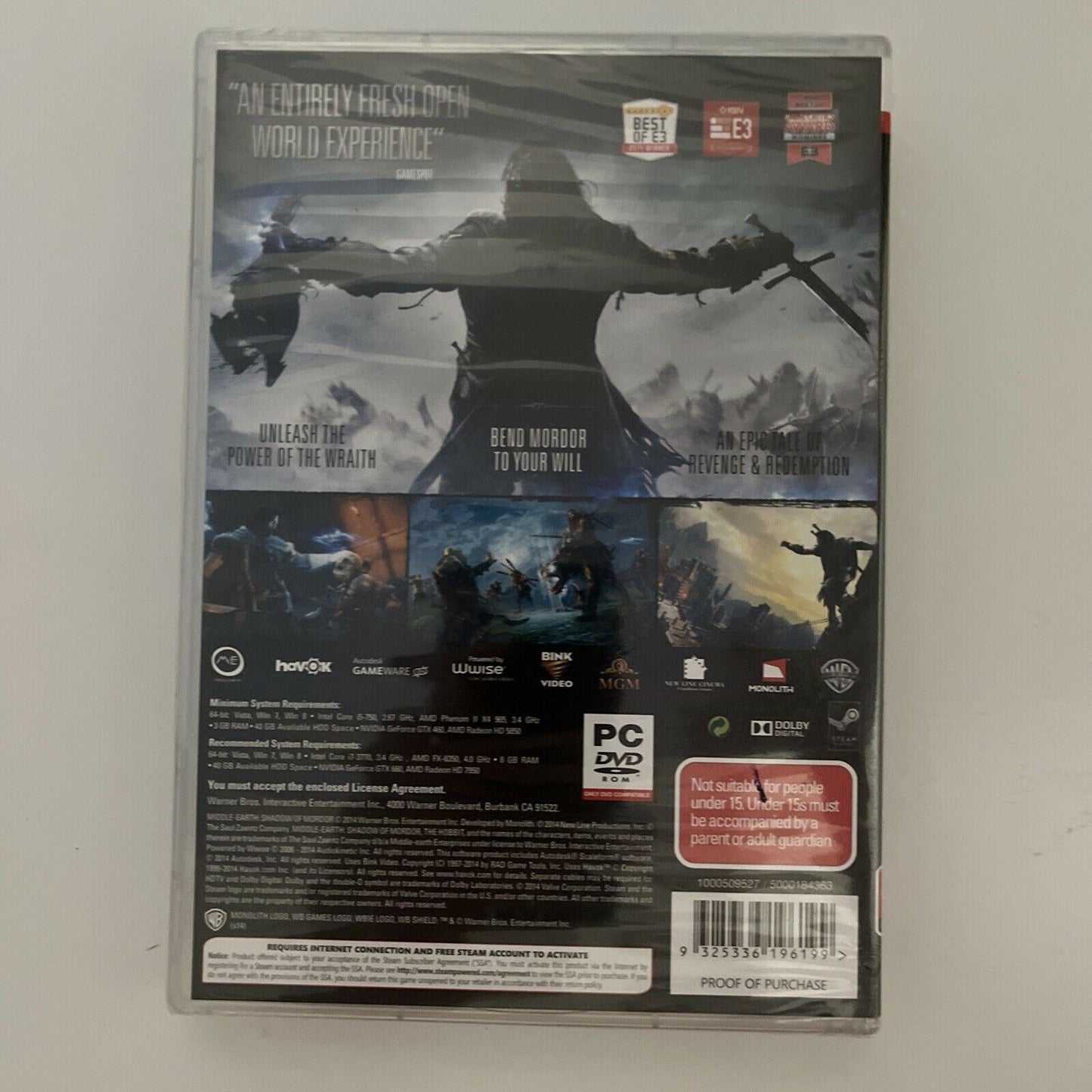 *New Sealed* Middle Earth Shadow of Mordor - PC DVD-ROM