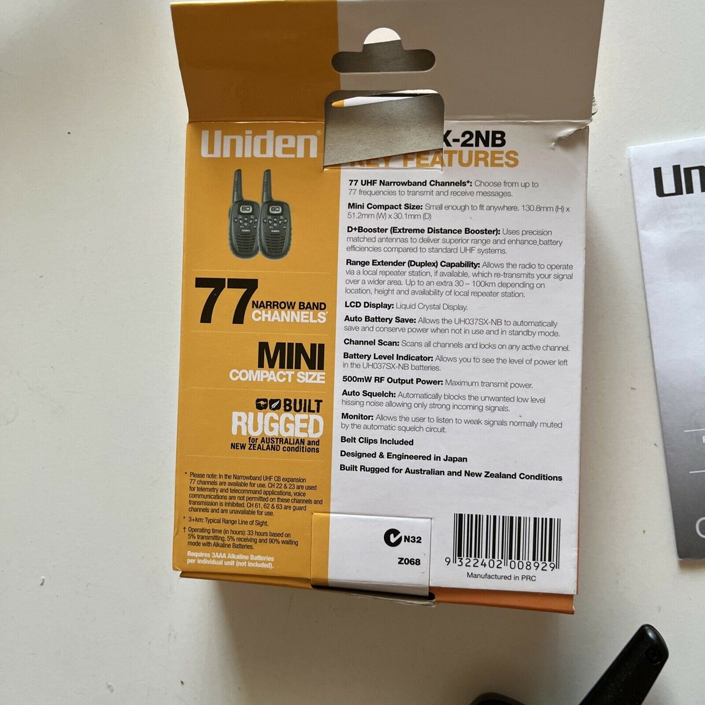 *Never Used* Uniden UH037SX-2NB UHF CB Handheld - Mini Compact Size - 77 Channel