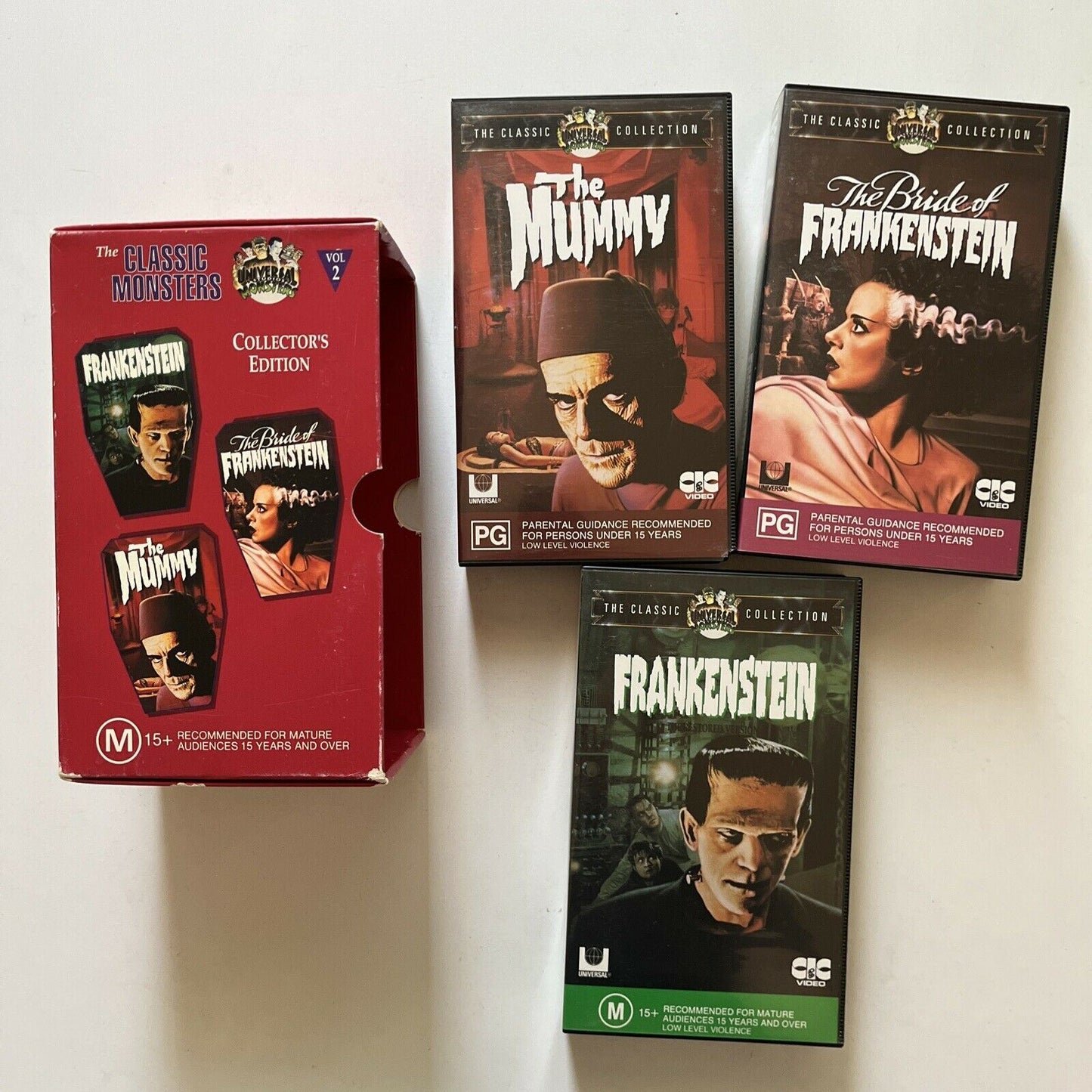 Frankenstein / The Bride Of Frankenstein / The Mummy (VHS, 1960, 3-Tapes) PAL