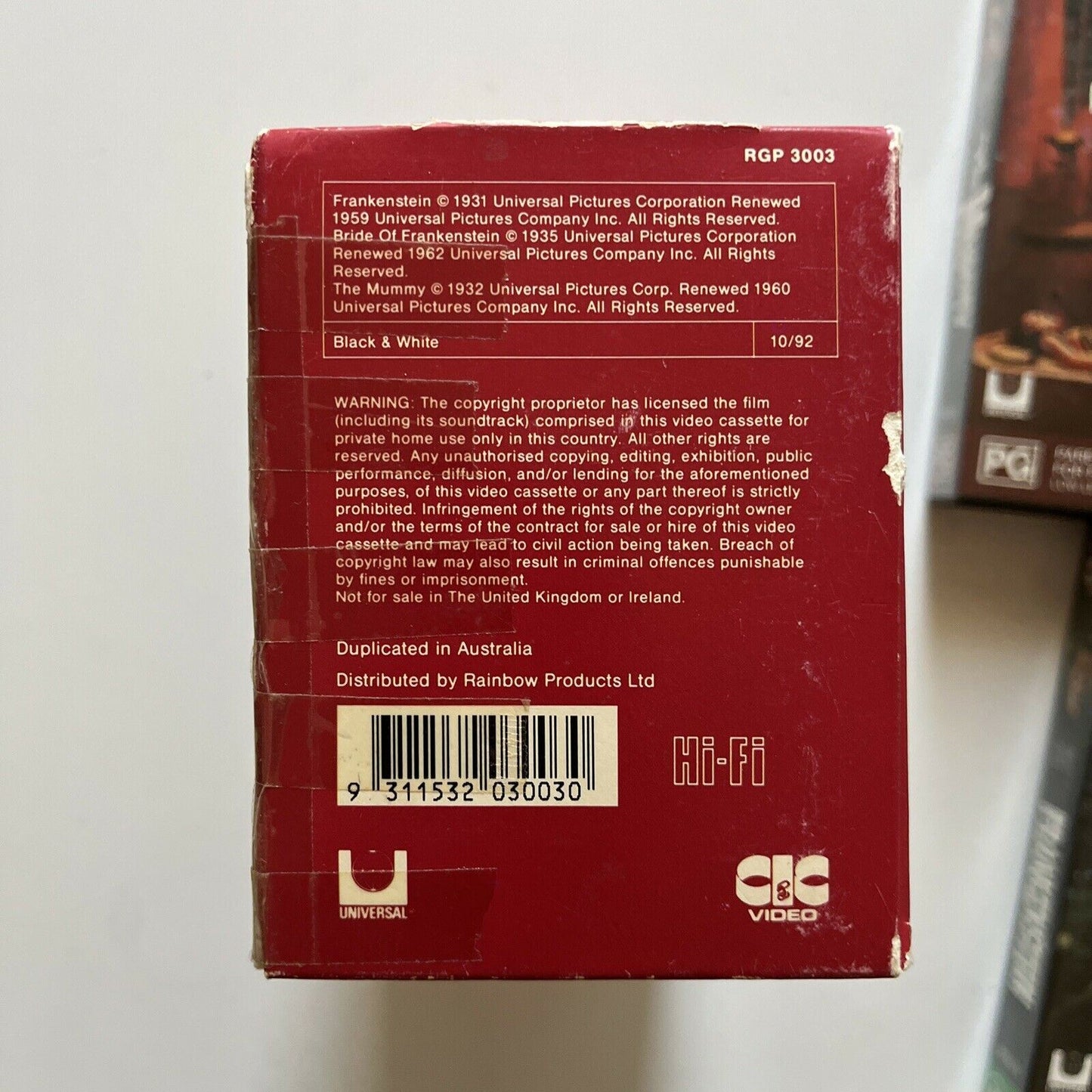 Frankenstein / The Bride Of Frankenstein / The Mummy (VHS, 1960, 3-Tapes) PAL