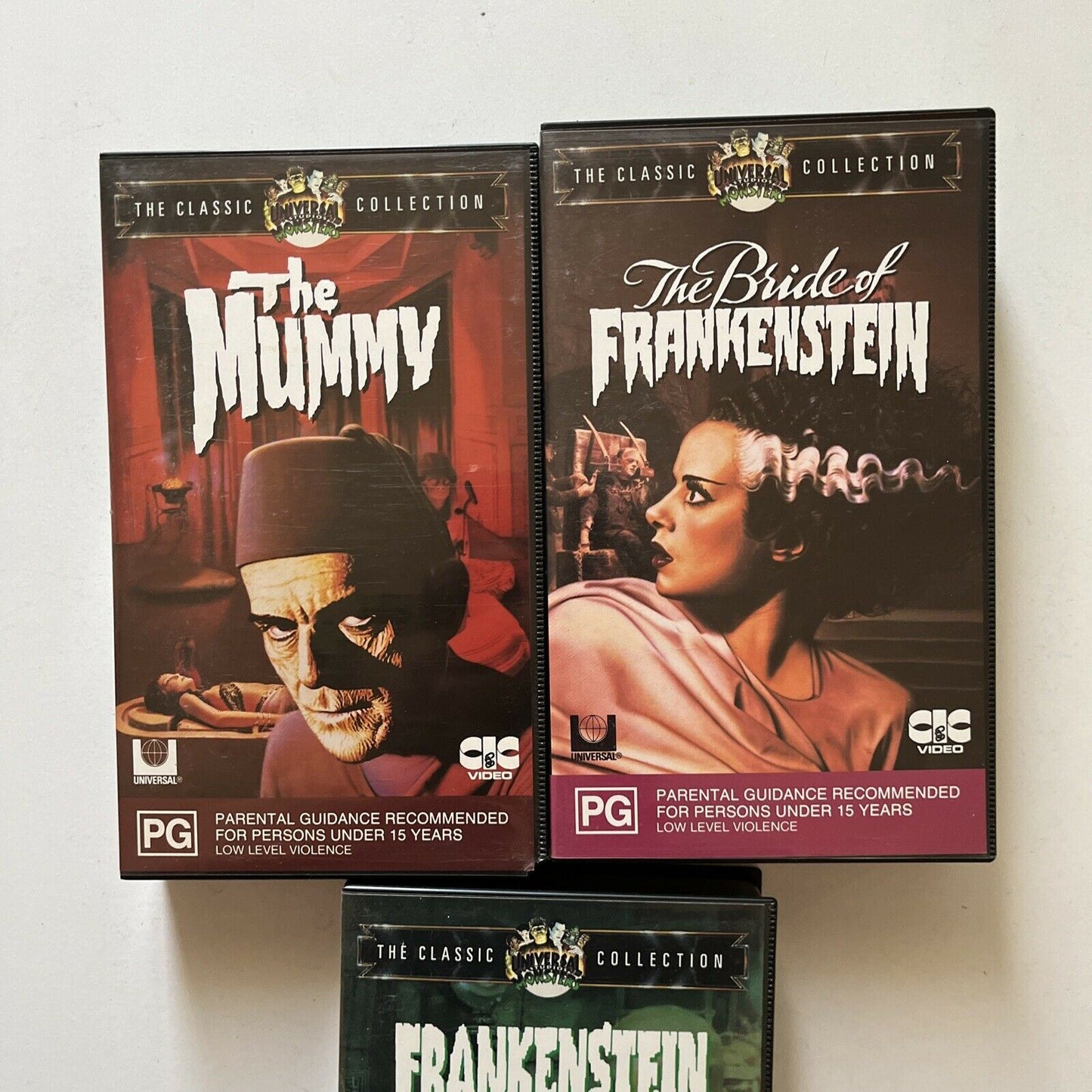 Frankenstein / The Bride Of Frankenstein / The Mummy (VHS, 1960, 3-Tapes) PAL