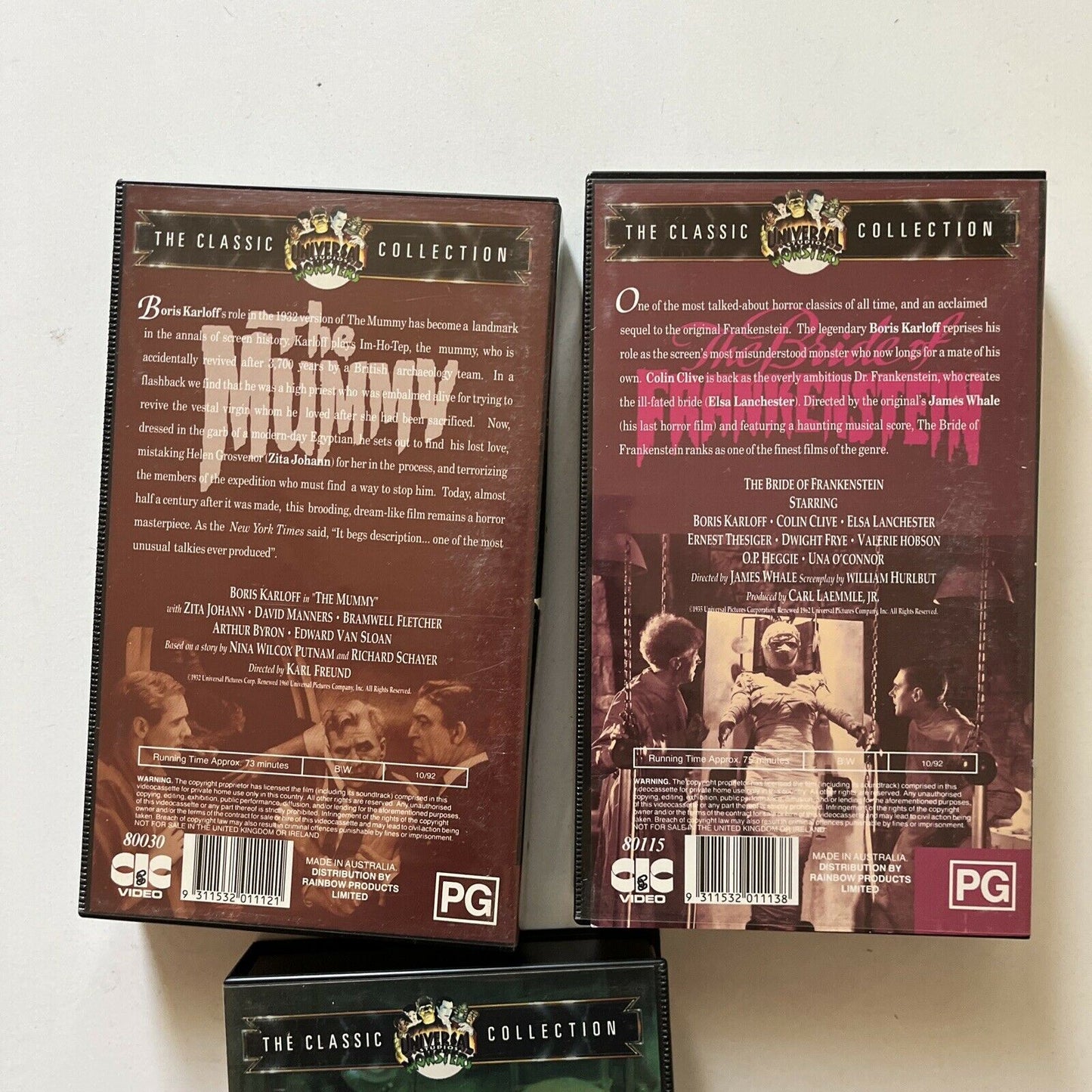 Frankenstein / The Bride Of Frankenstein / The Mummy (VHS, 1960, 3-Tapes) PAL