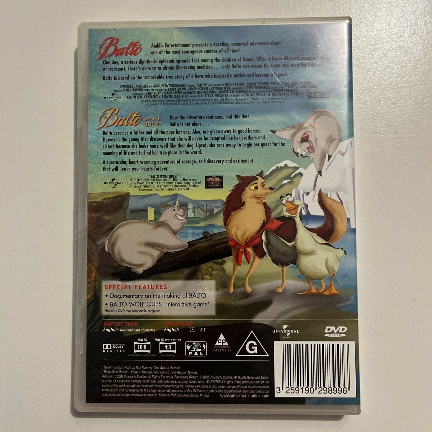 Balto / Balto - Wolf Quest (DVD, 1995, 2-Disc Set) Region 4&2