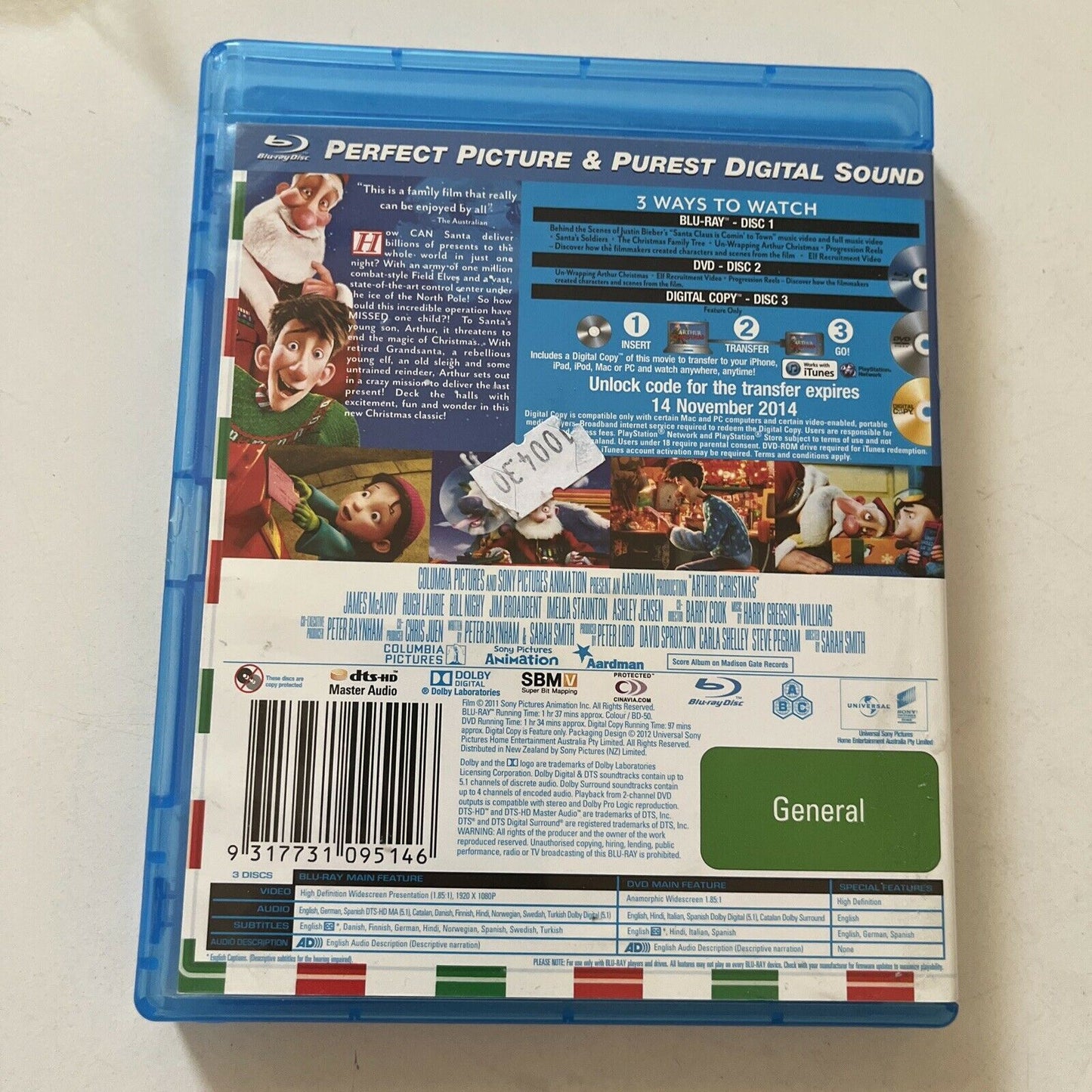 Arthur Christmas (Bluray, 2011) James McAvoy, Hugh Laurie. All Regions