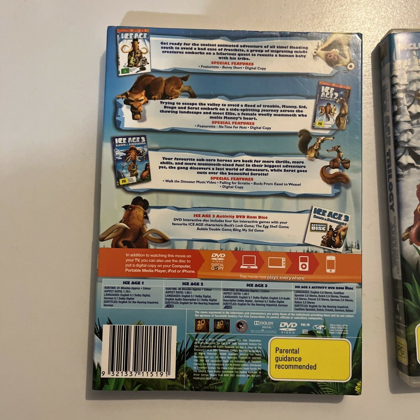 Ice Age Trilogy - 1,2,3 & Activity Disc (DVD, 2012, 4-Disc) Region 4