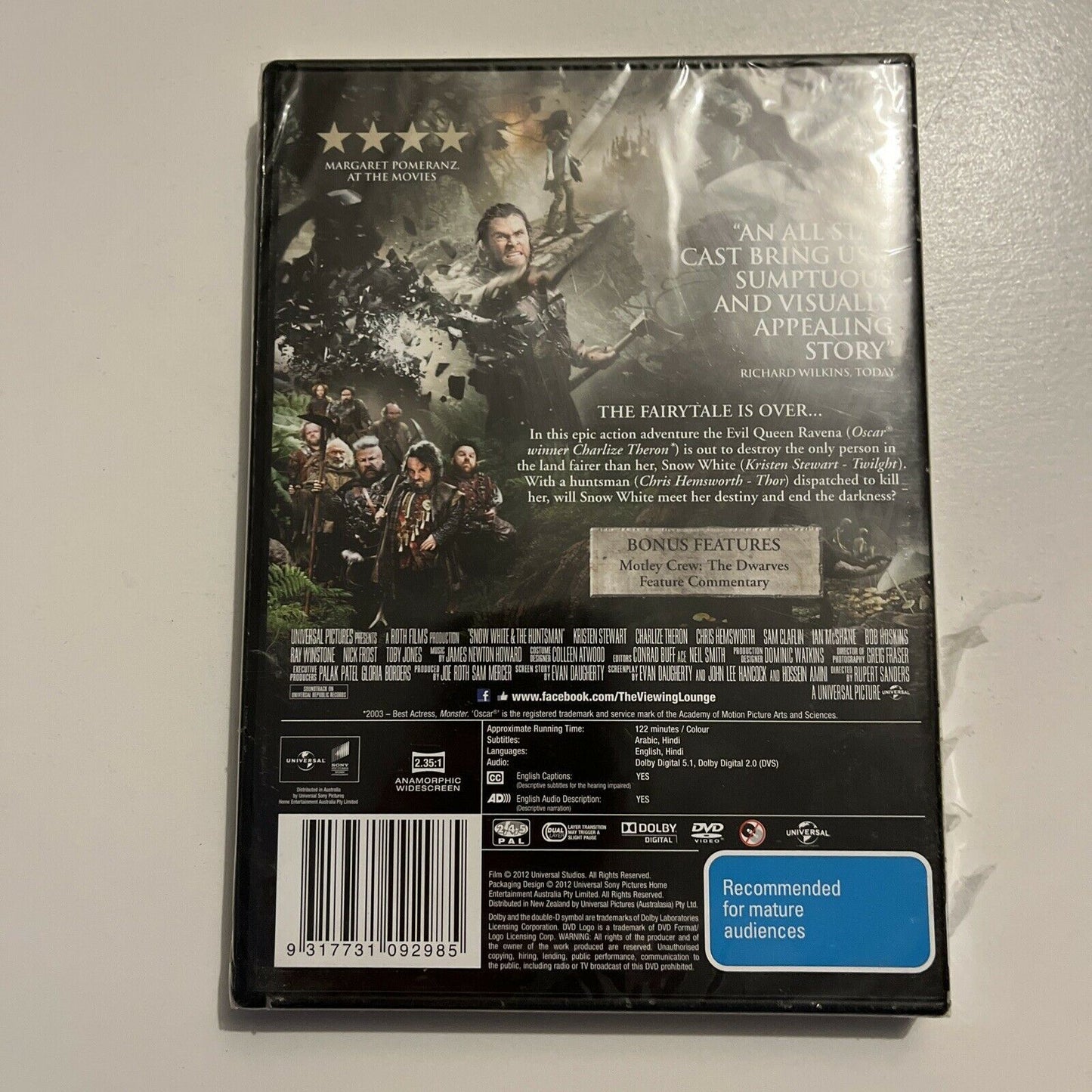 *New Sealed* Snow White & The Huntsman (DVD, 2012) Charlize Theron. Region 4&2
