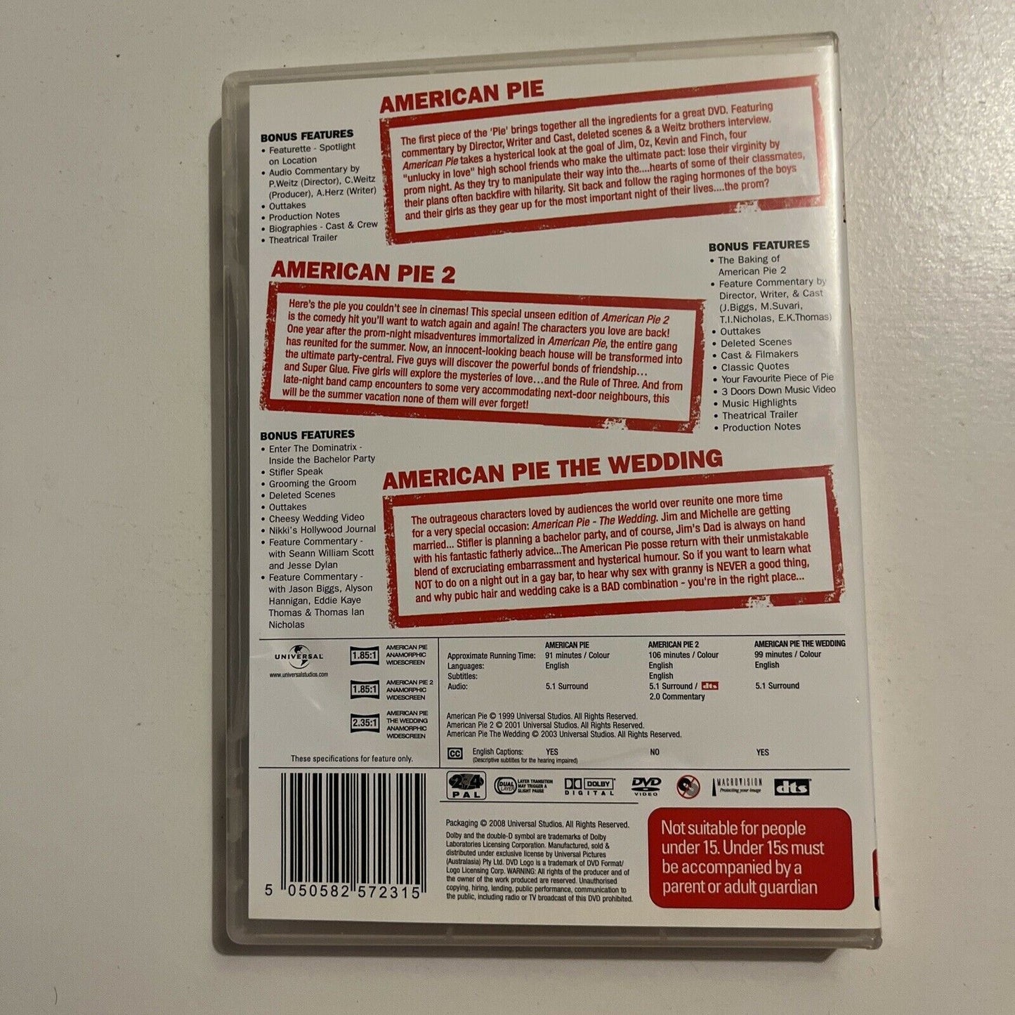 American Pie / American Pie 2 / American Pie The Wedding (DVD, 2008, 3-Disc)