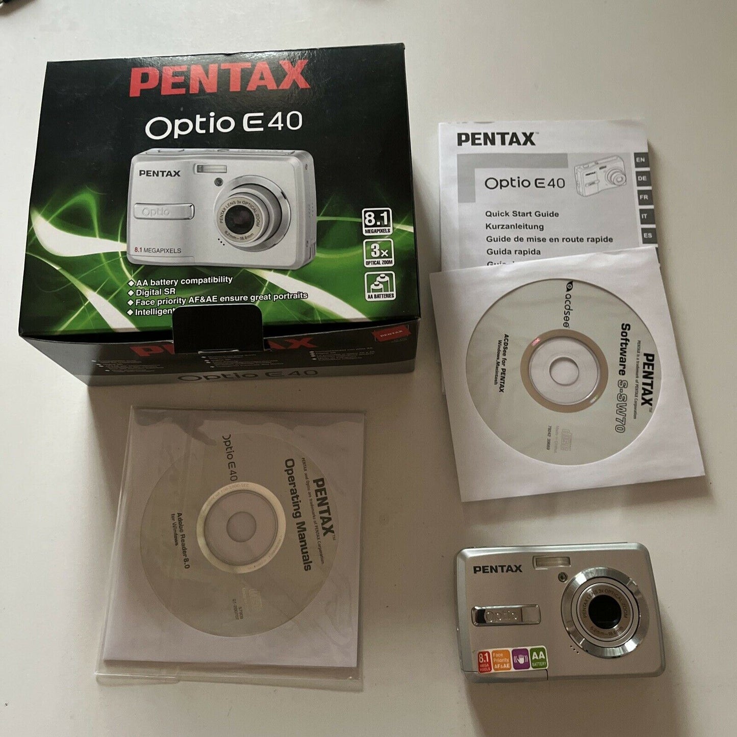 Pentax Optio E40 Digital Camera 8.1MP With Box Manual