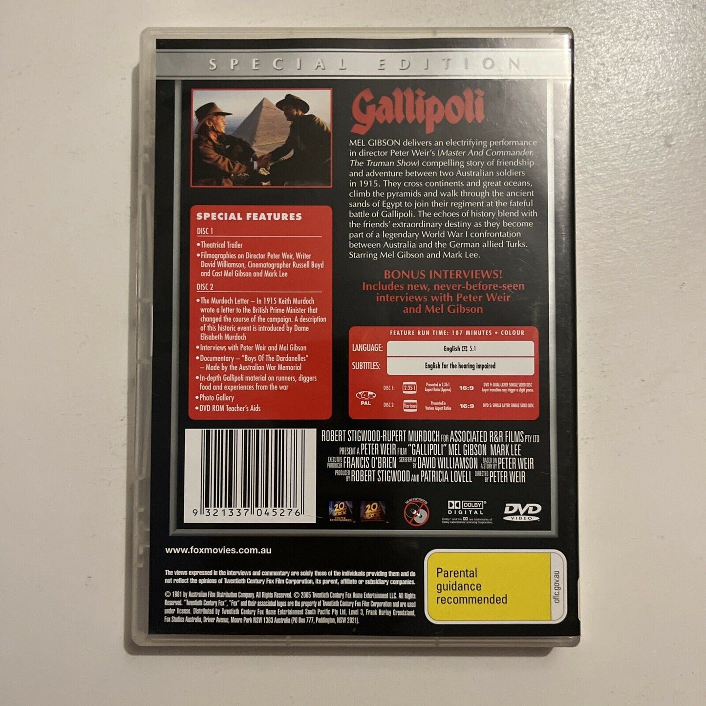 Gallipoli - Special Edition (DVD, 1981, 2-Disc) Mel Gibson, Peter Weir Region 4