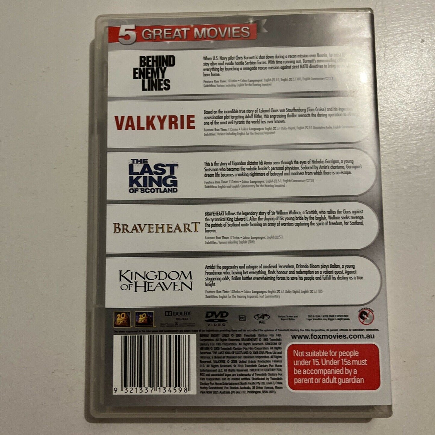 Behind Enemy Lines, Valkyrie, Kingdom of Heaven, Braveheart, Last King DVD