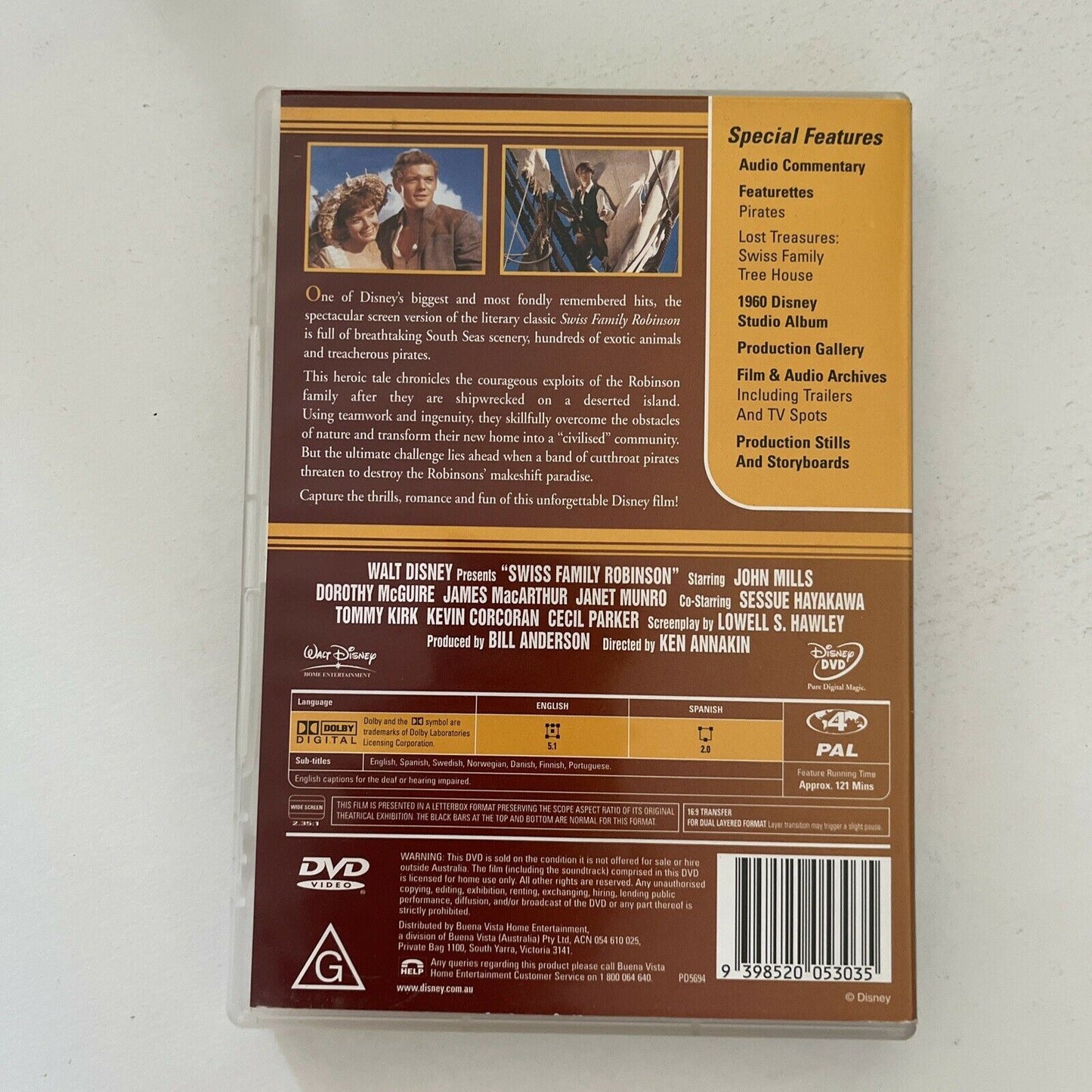 Swiss Family Robinson (DVD, 1960) John Mills, Dorothy McGuire. Region 4