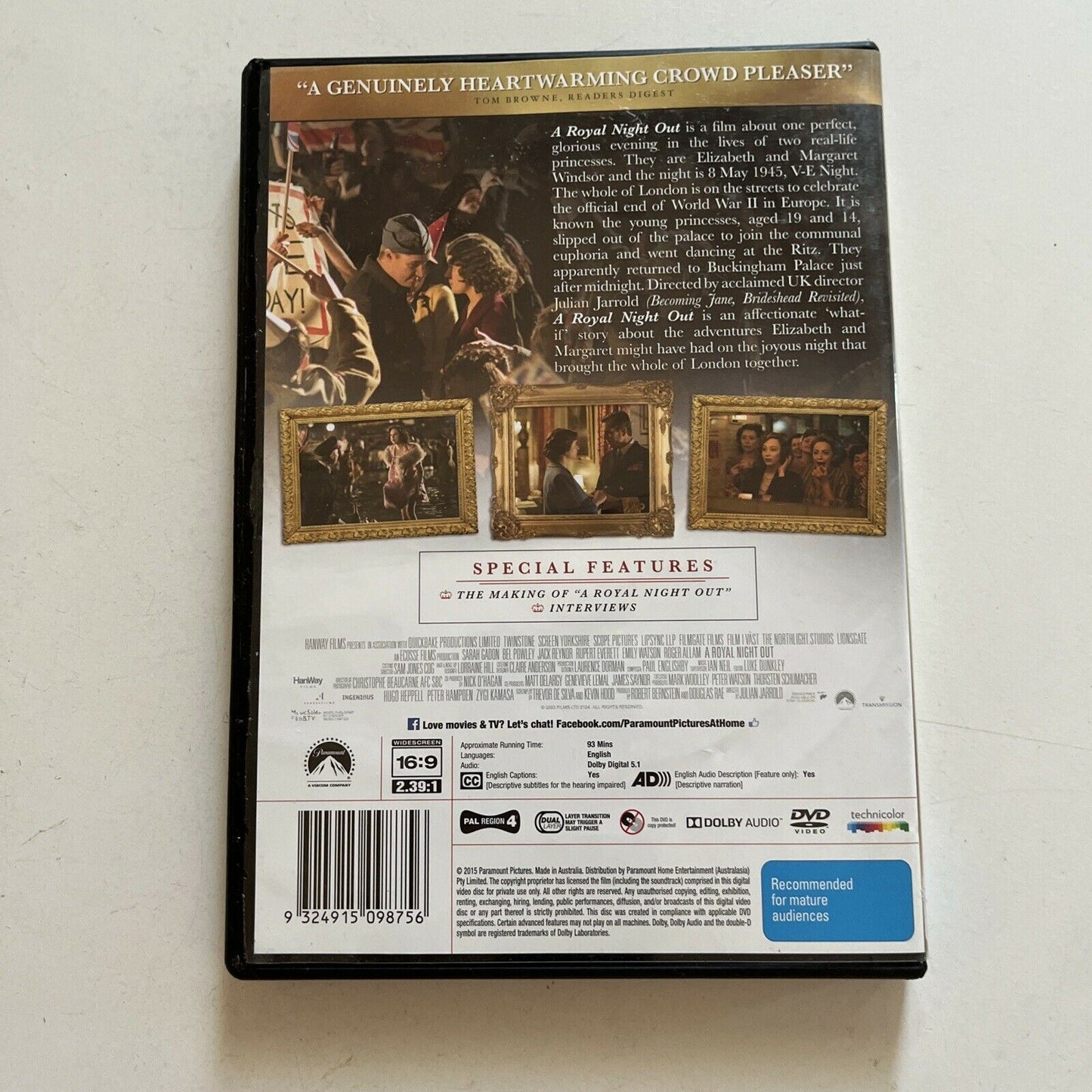 A Royal Night Out (DVD, 2015) Emily Watson, Rupert Everett, Bel Powley, Region 4