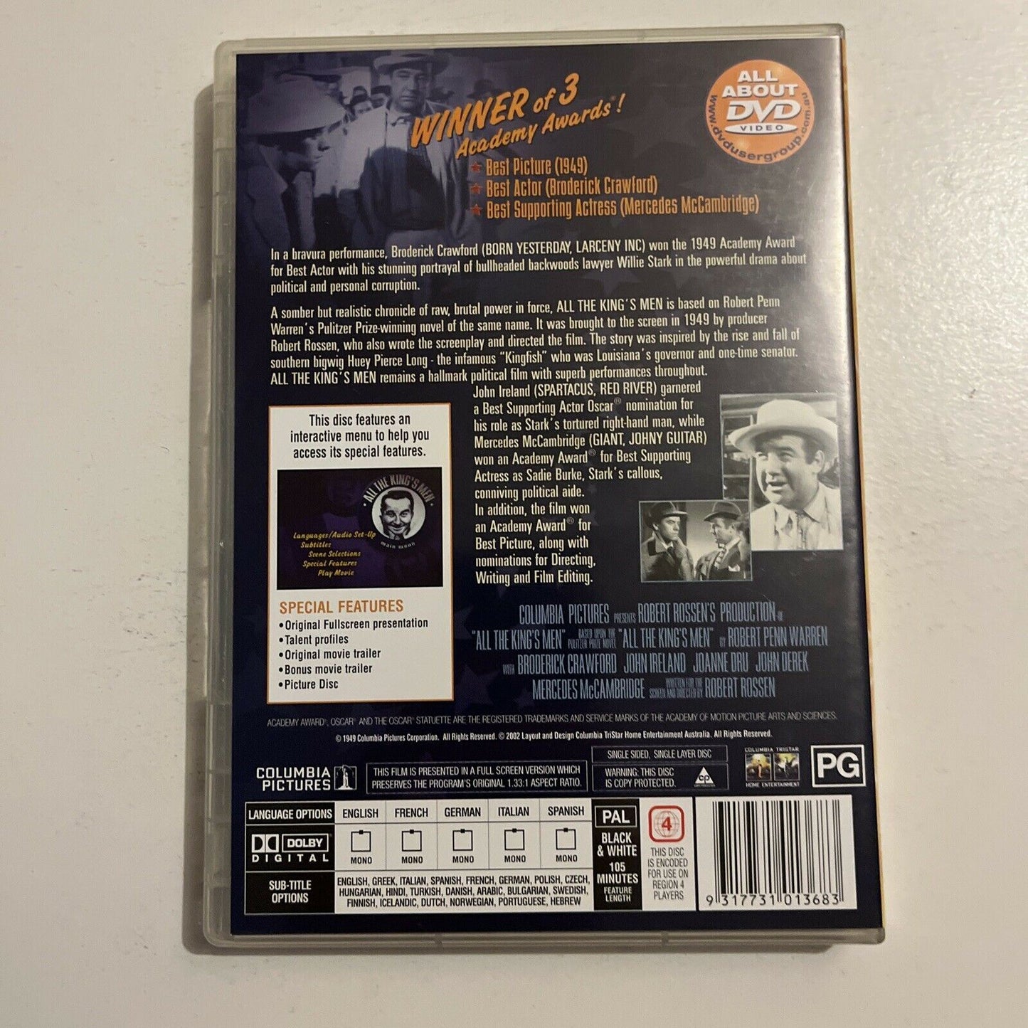 All The King's Men (DVD, 1949) Broderick Crawford, John Ireland, Region 4