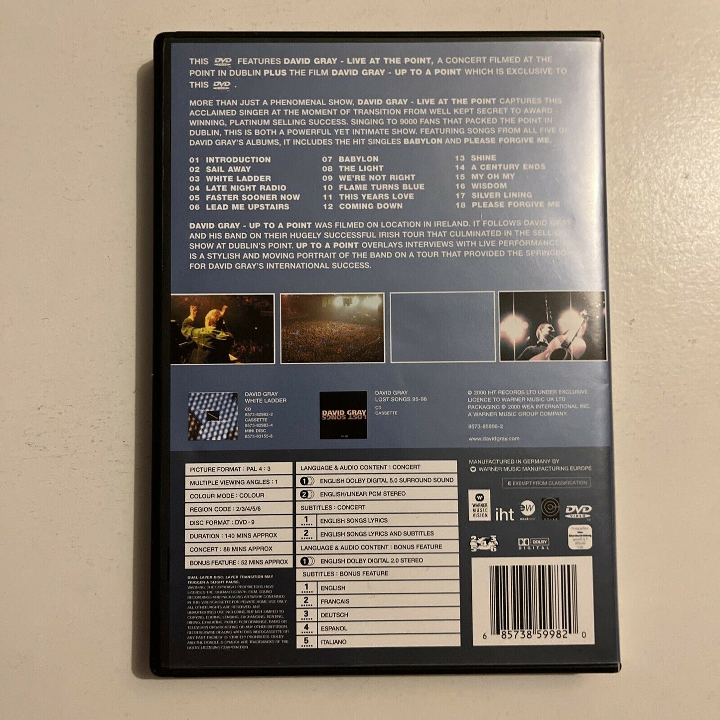 David Gray - Live (DVD, 2000) Region 4&2