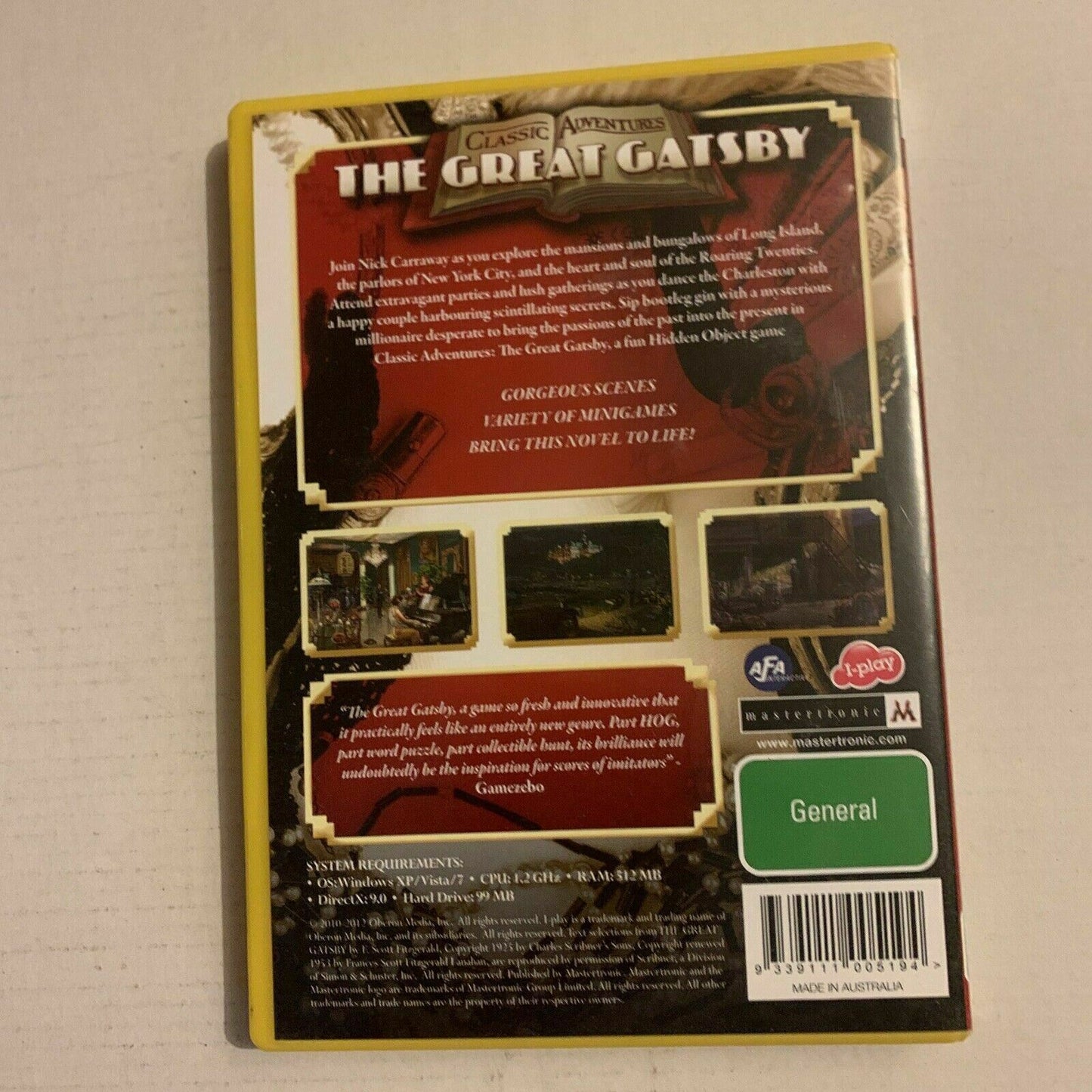 The Great Gatsby - PC/MAC CDROM Hidden Object Game