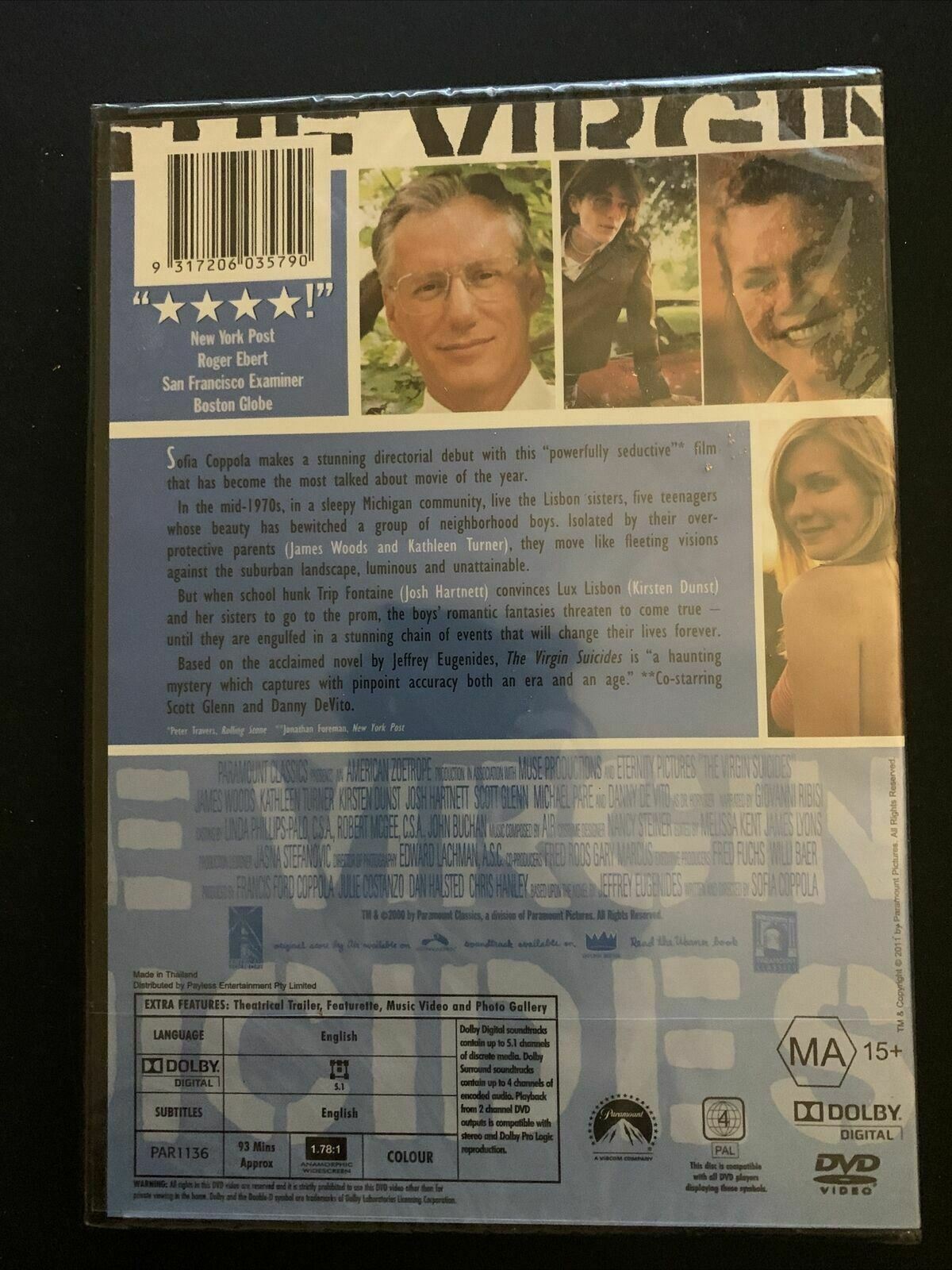 *New Sealed* The Virgin Suicides (DVD, 1999) Kirsten Dunst, Josh Hartnet Region4