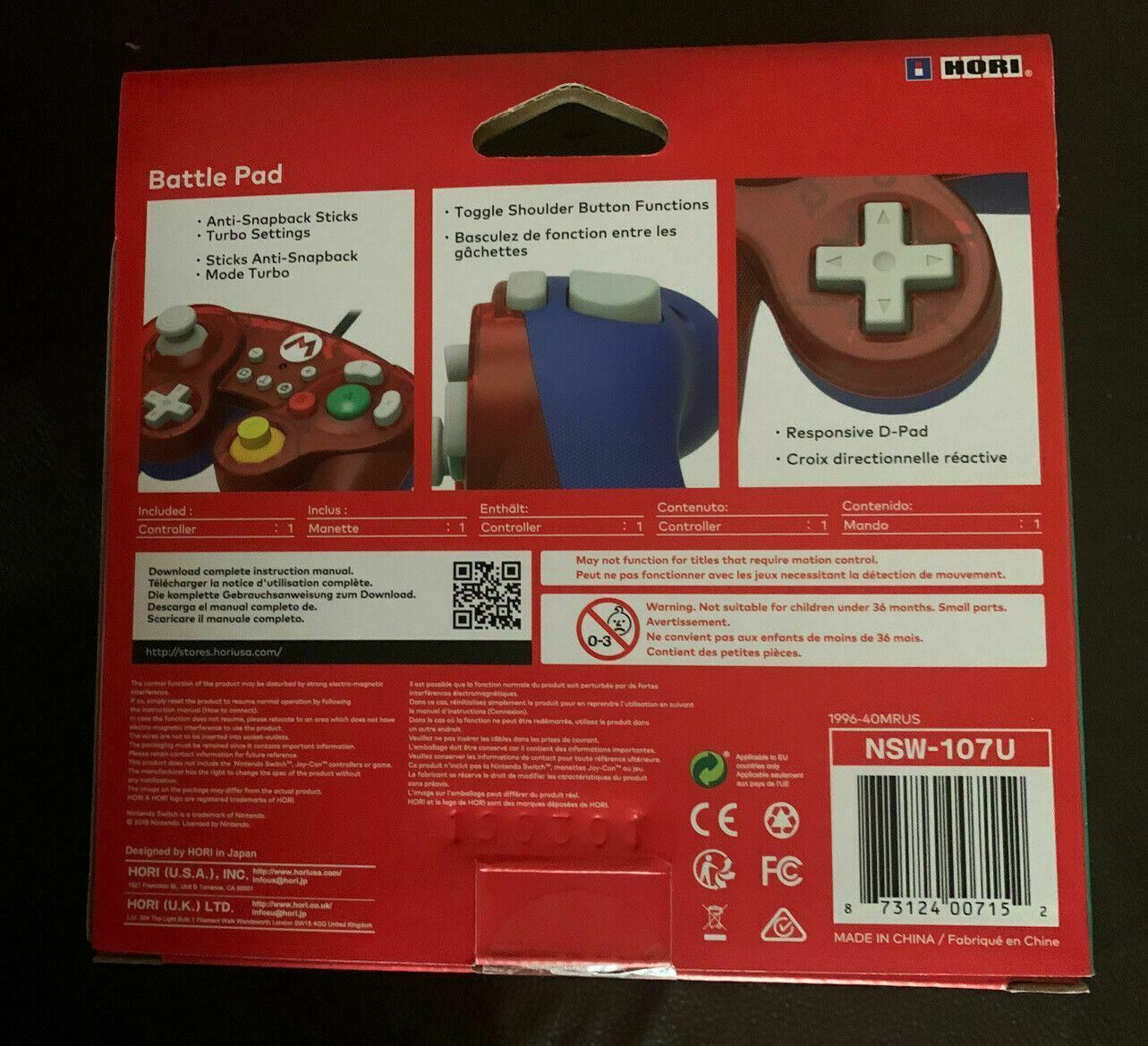 Hori Smash Bros Wired Gamepad Super Mario for Nintendo Switch