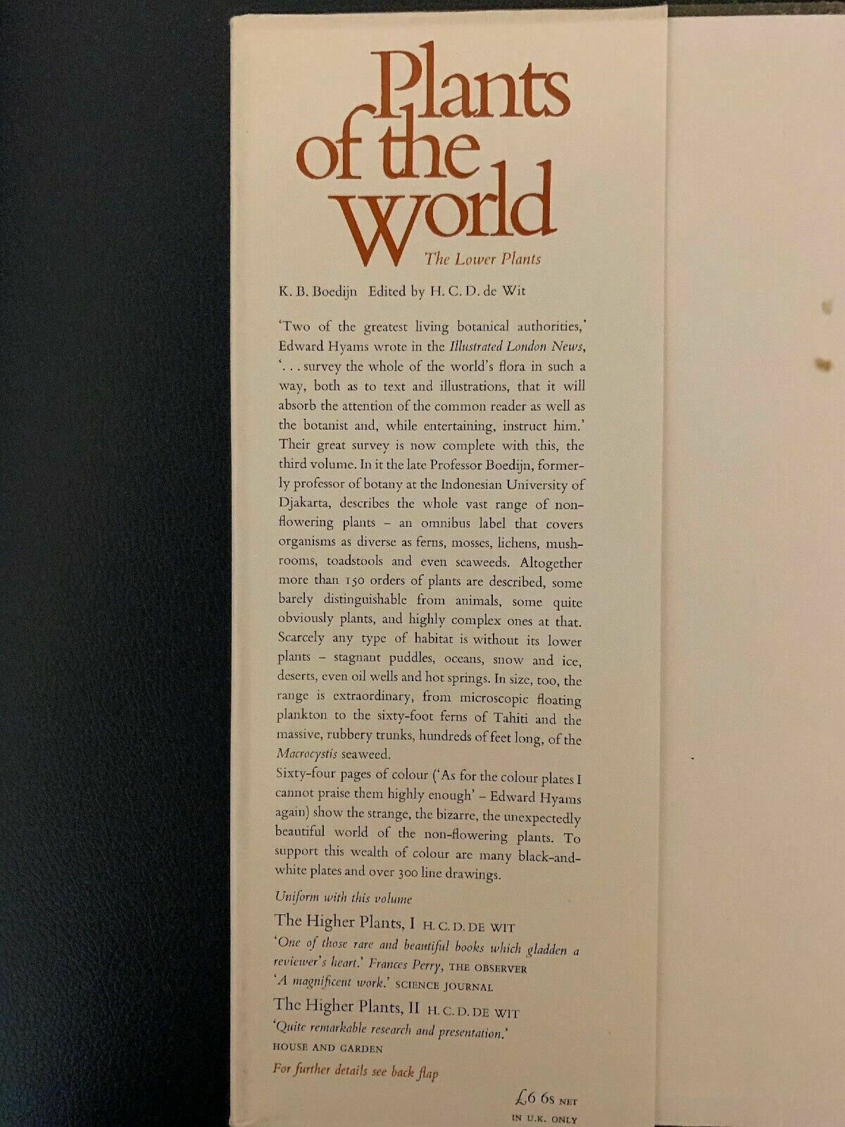 Plants Of The World: The Lower Plants by K.B.Boedijn 1968 Hardcover First Editio