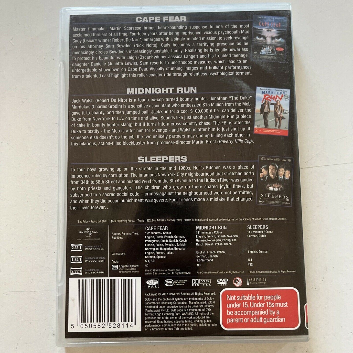 Cape Fear / Midnight Run / Sleepers (DVD) Robert DeNiro Region 4