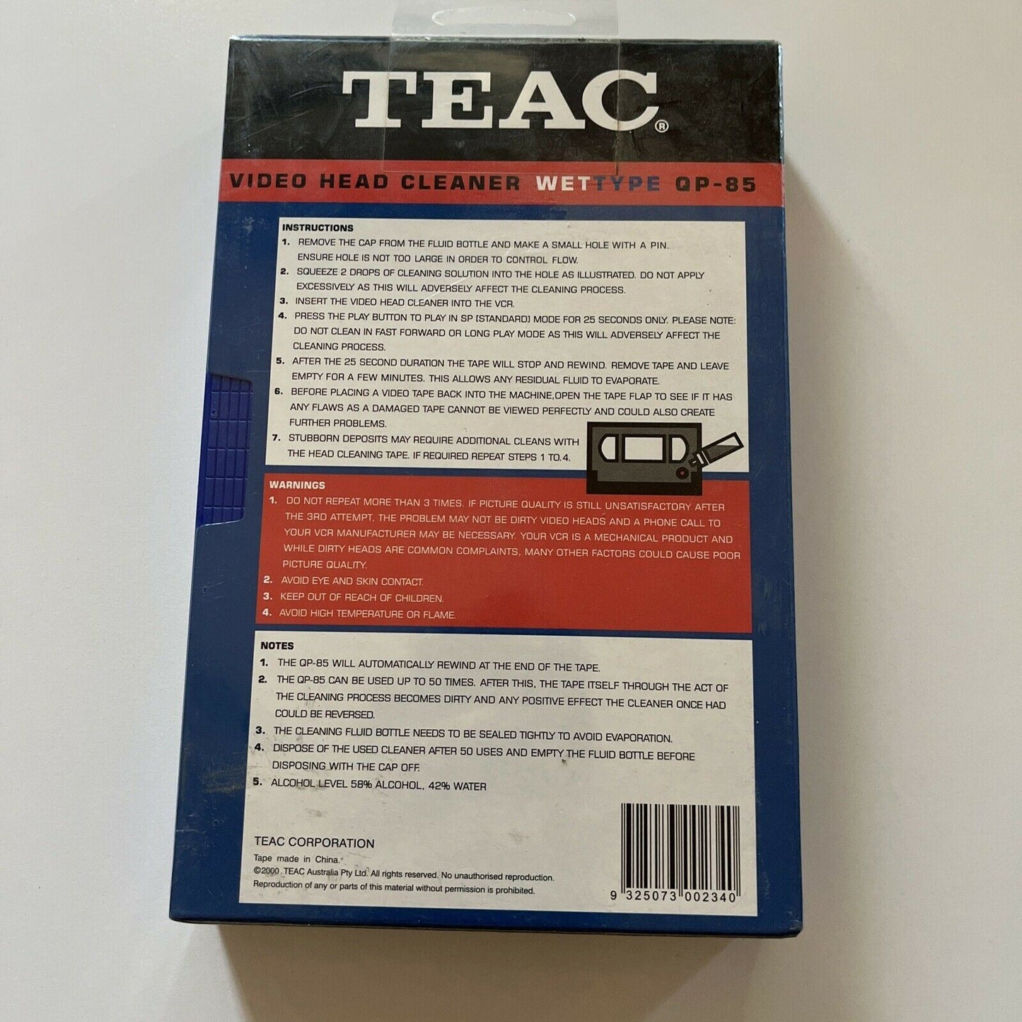 *New Sealed* Teac Video Head Cleaner VHS Wet Type QP-85