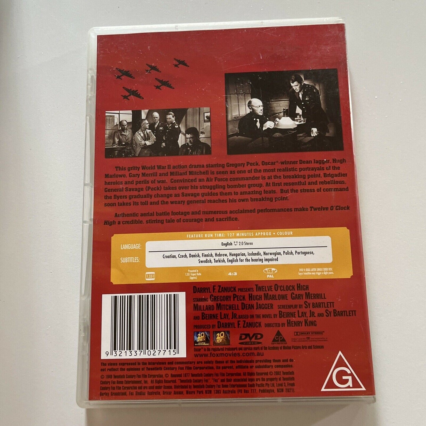 Twelve O'Clock High (DVD, 1949) Gregory Peck, Hugh Marlowe, Region 4