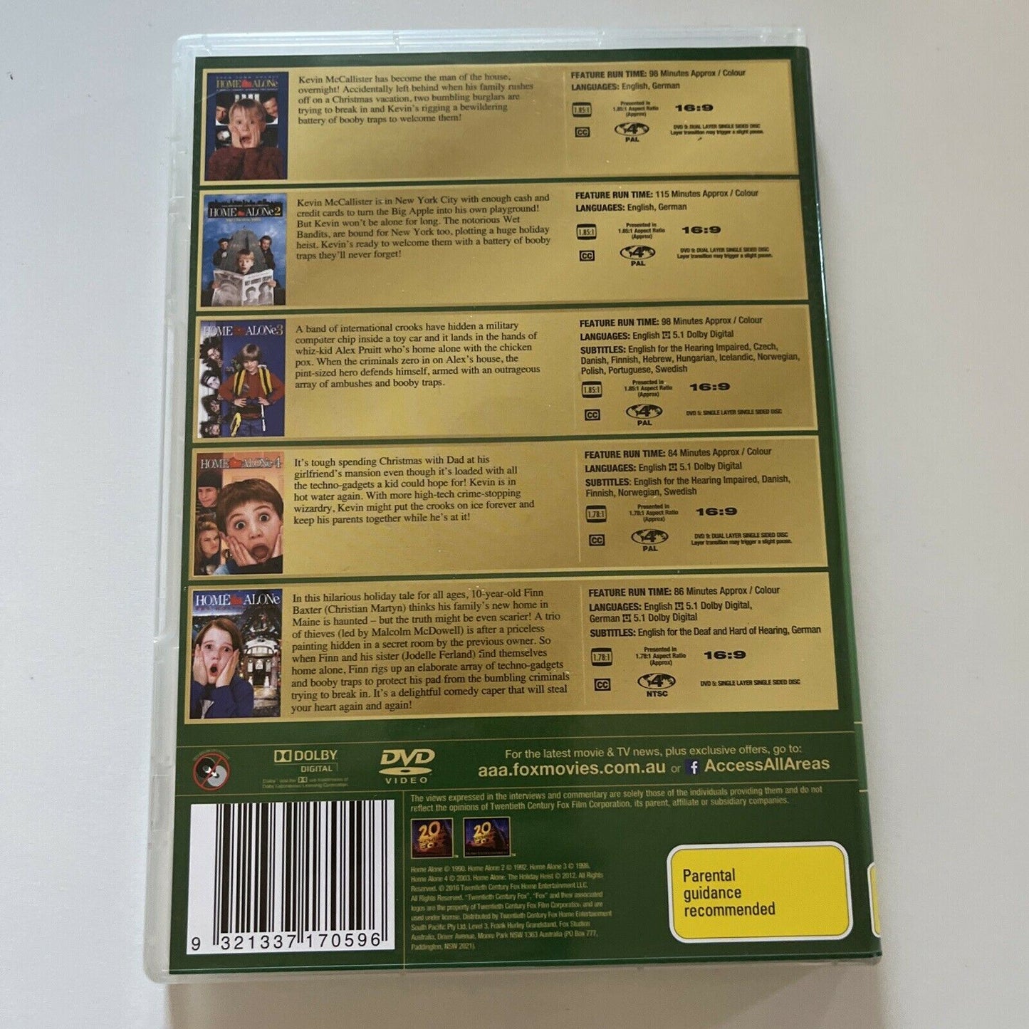 Home Alone - 5 Movie: 1,2,3,4,5 (DVD, 2016, 4-Disc) Region 4