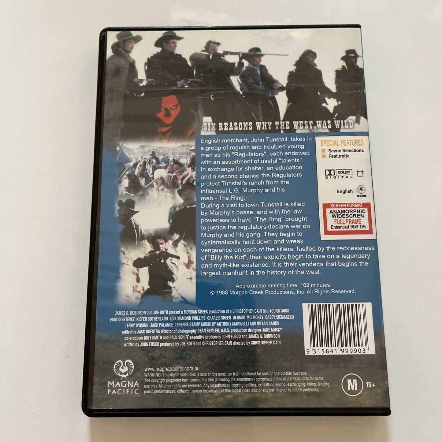 Young Guns (DVD, 1988) Emilio Estevez, Charlie Sheen, Region 4