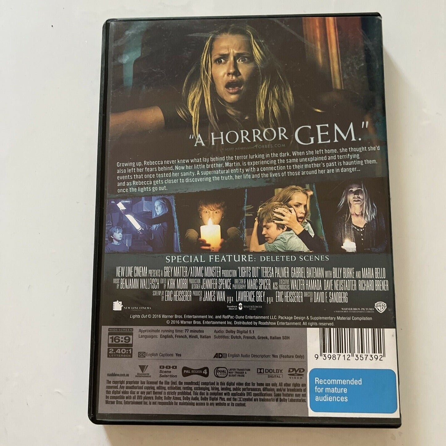 Lights Out (DVD, 2016) Teresa Palmer, Gabriel Bateman, Region 4