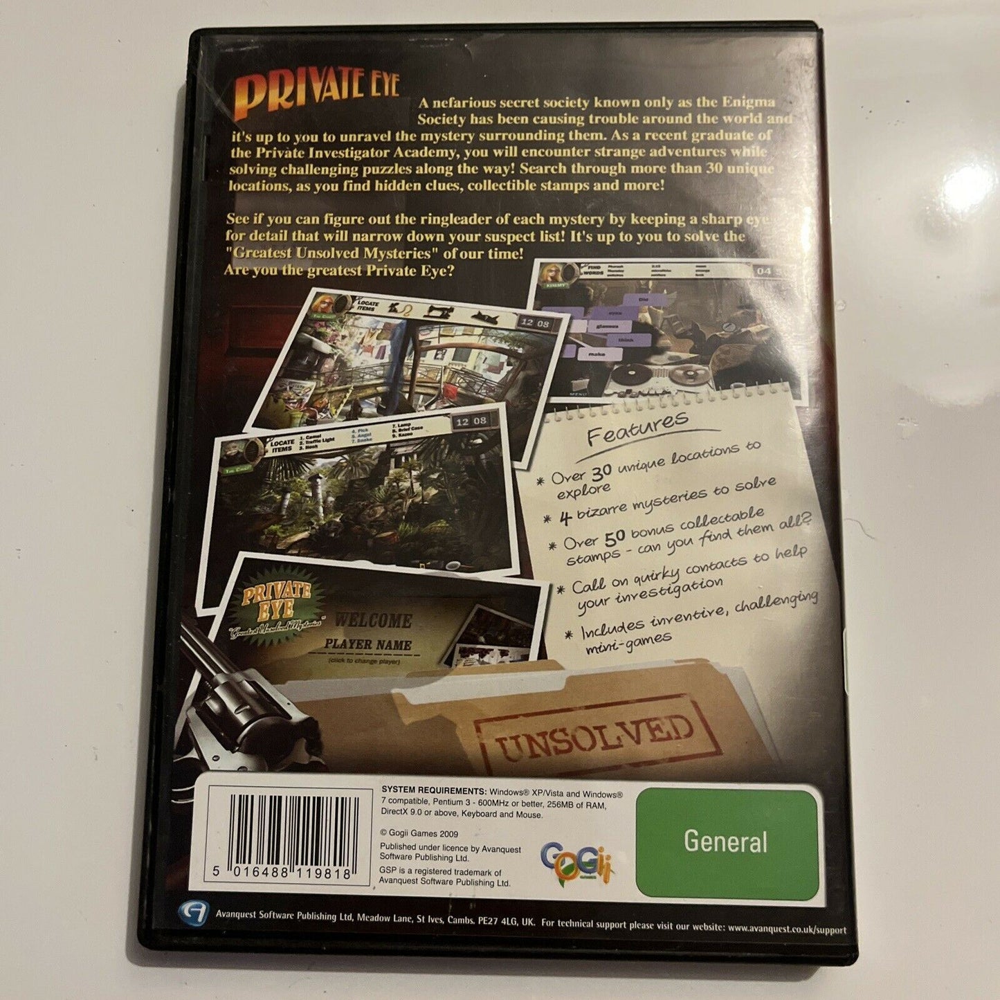 Private Eye Great Unsolved Mysteries PC CDROM Hidden Object Game