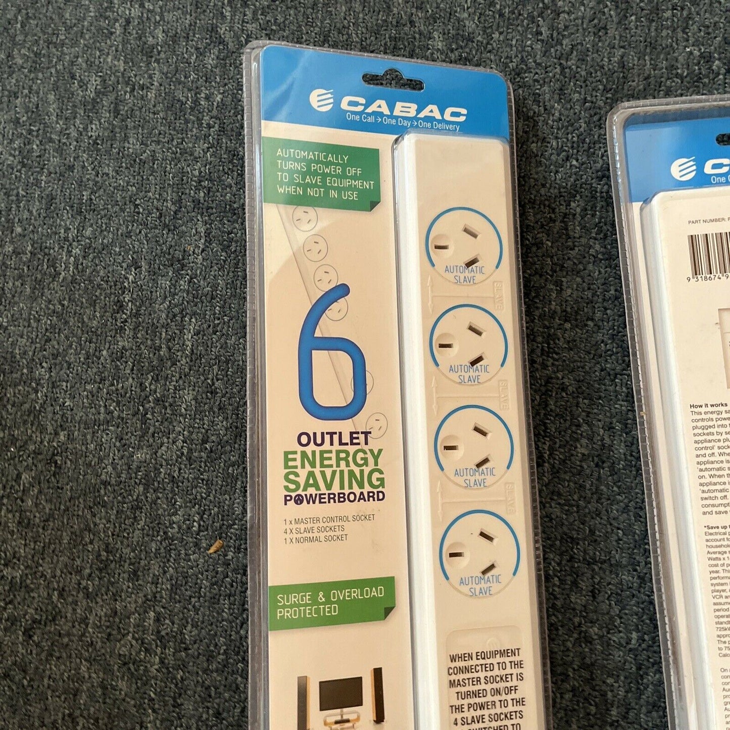 2x Cabac Powerboard SP Green Energy Saving 6 Way Surge Overload Protection *New*